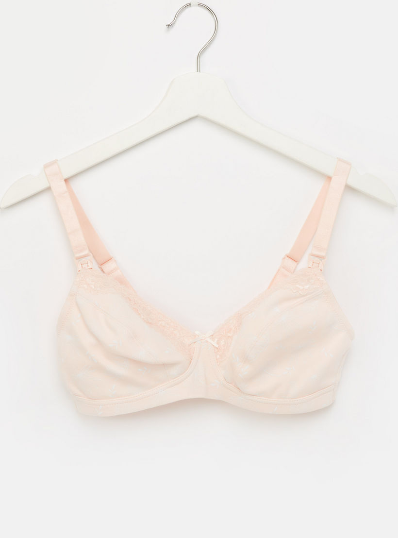 Lace Detail Plain Bra with Hook and Eye Closure-women-clothing-lingerie-bras-image-1