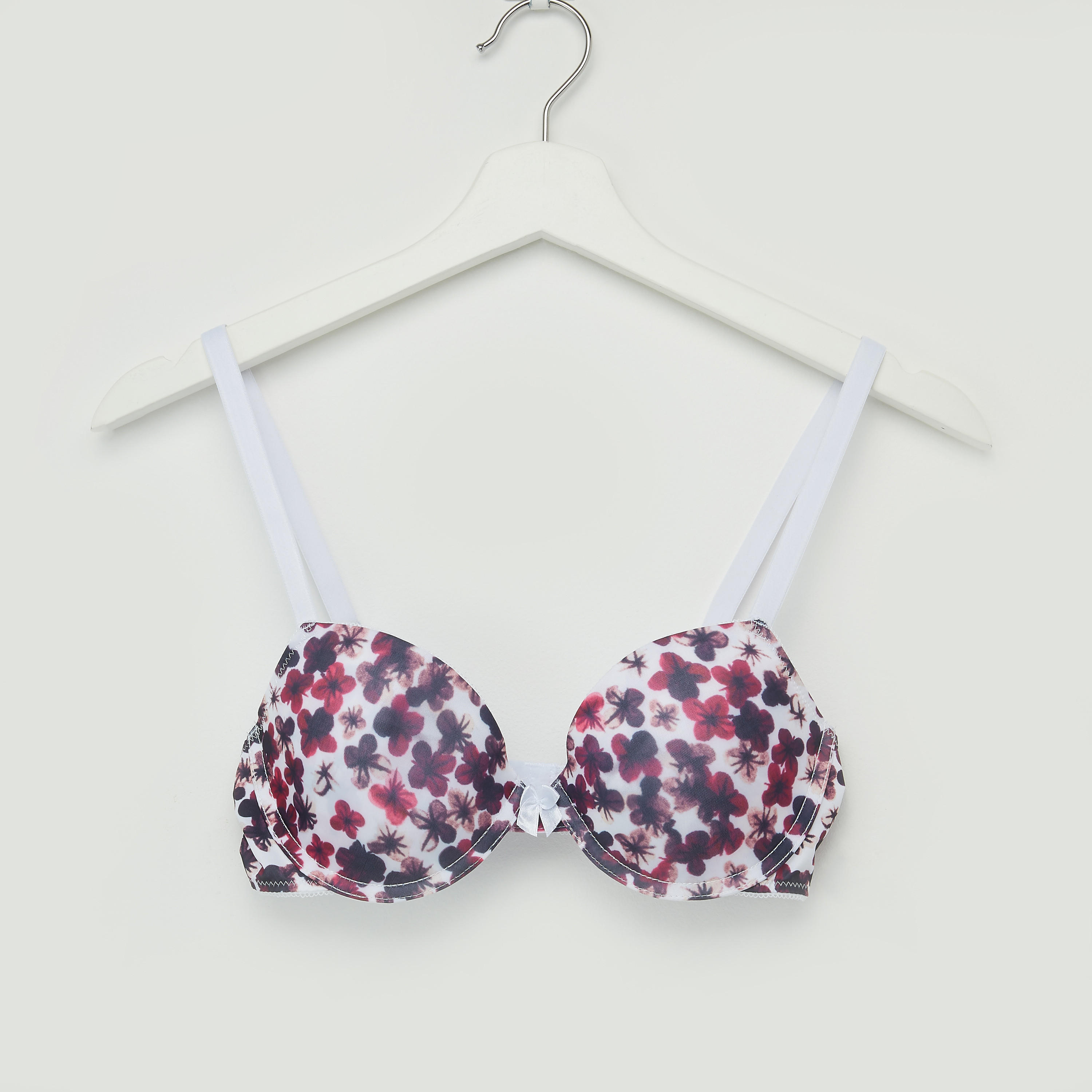 Floral Printed Padded Plunge Bra with Hook and Eye Closure-women-clothing-lingerie-bras-image-1