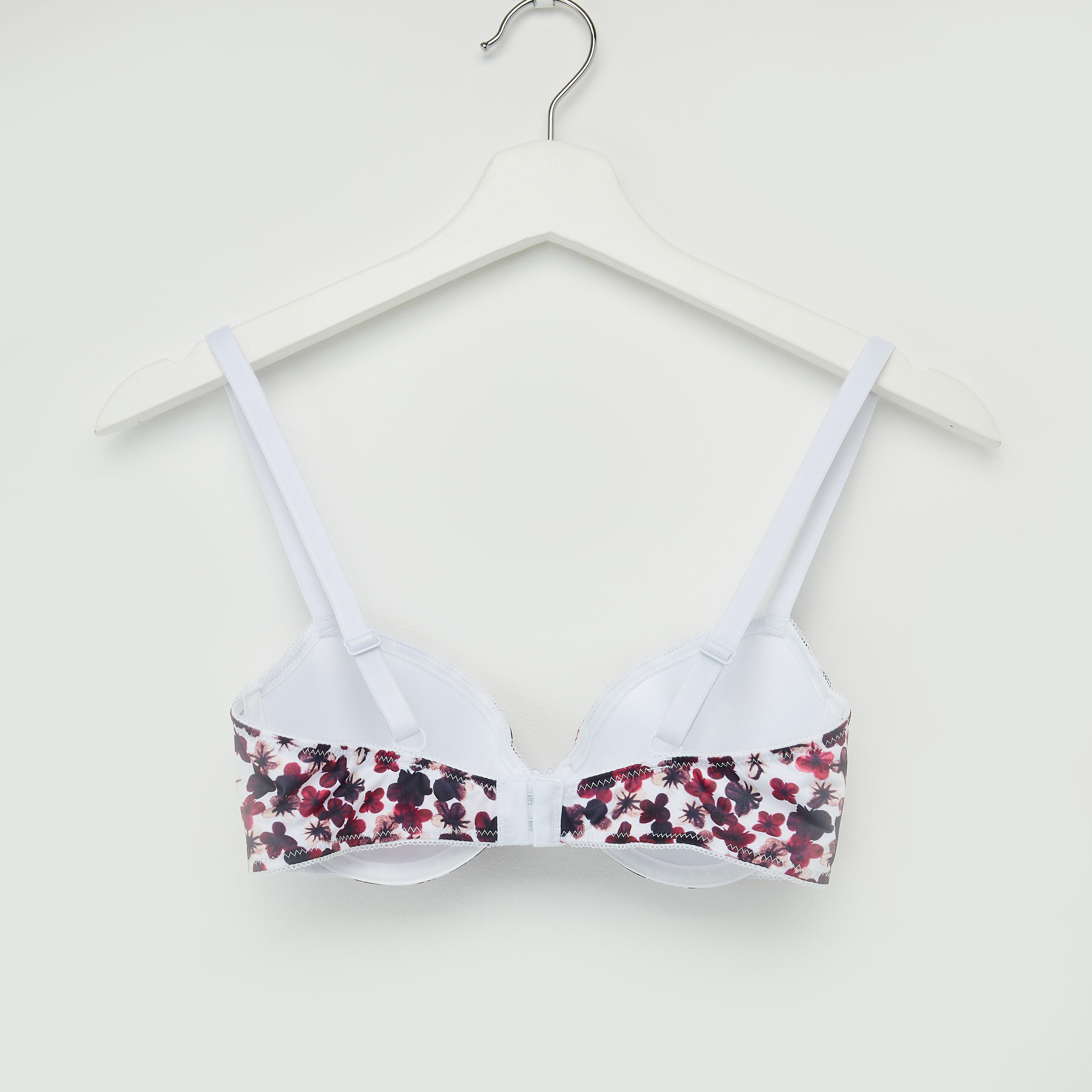 Floral Printed Padded Plunge Bra with Hook and Eye Closure-women-clothing-lingerie-bras-image-2