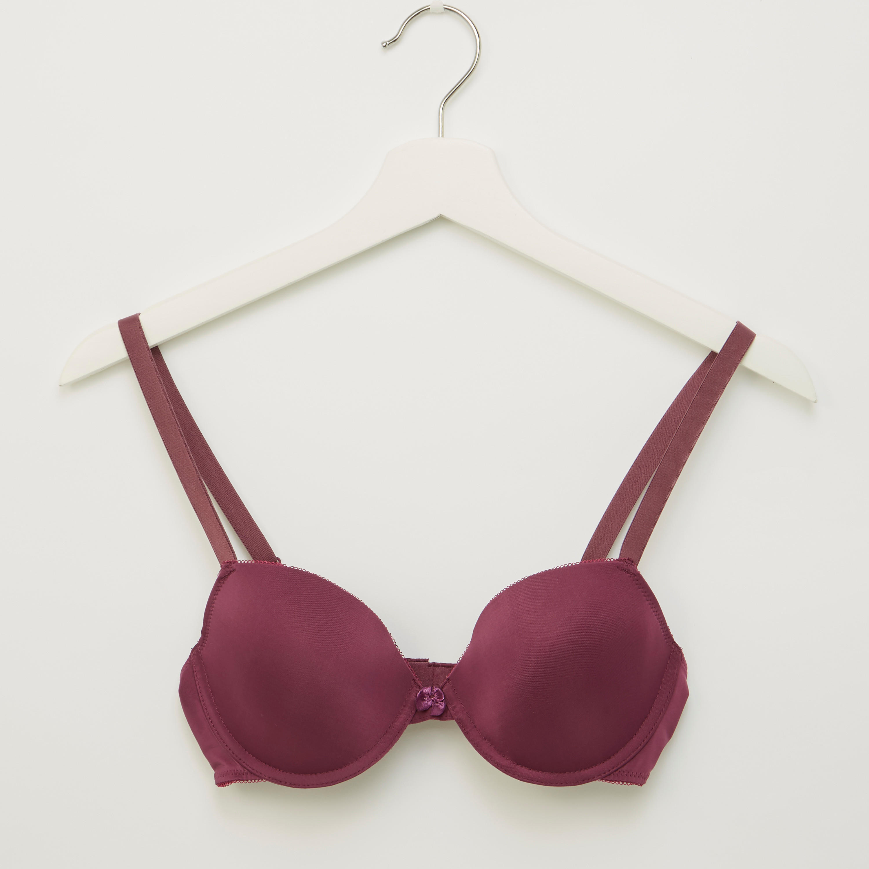 Plain Padded Plunge Bra with Hook and Eye Closure-women-clothing-lingerie-bras-image-1