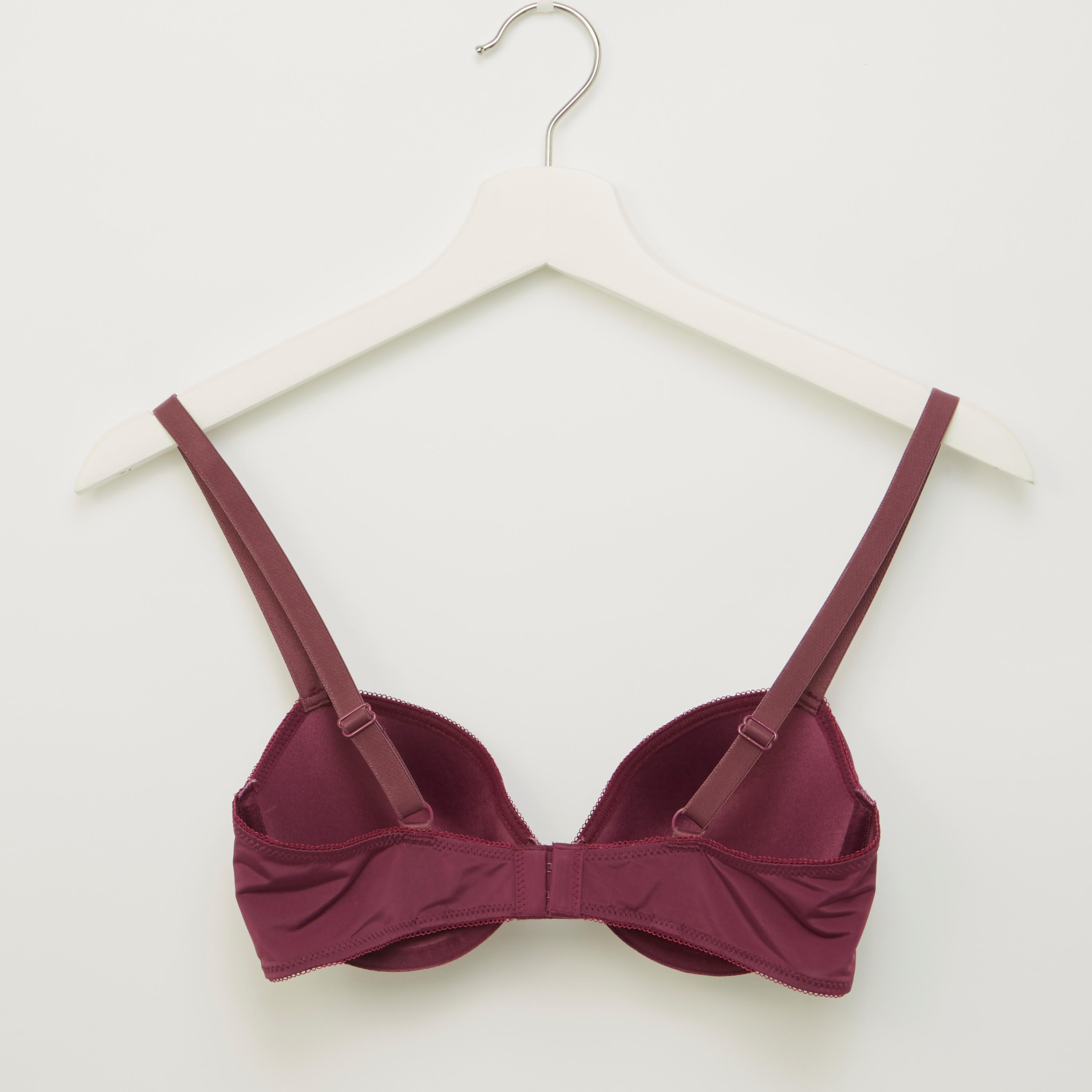 Plain Padded Plunge Bra with Hook and Eye Closure-women-clothing-lingerie-bras-image-2