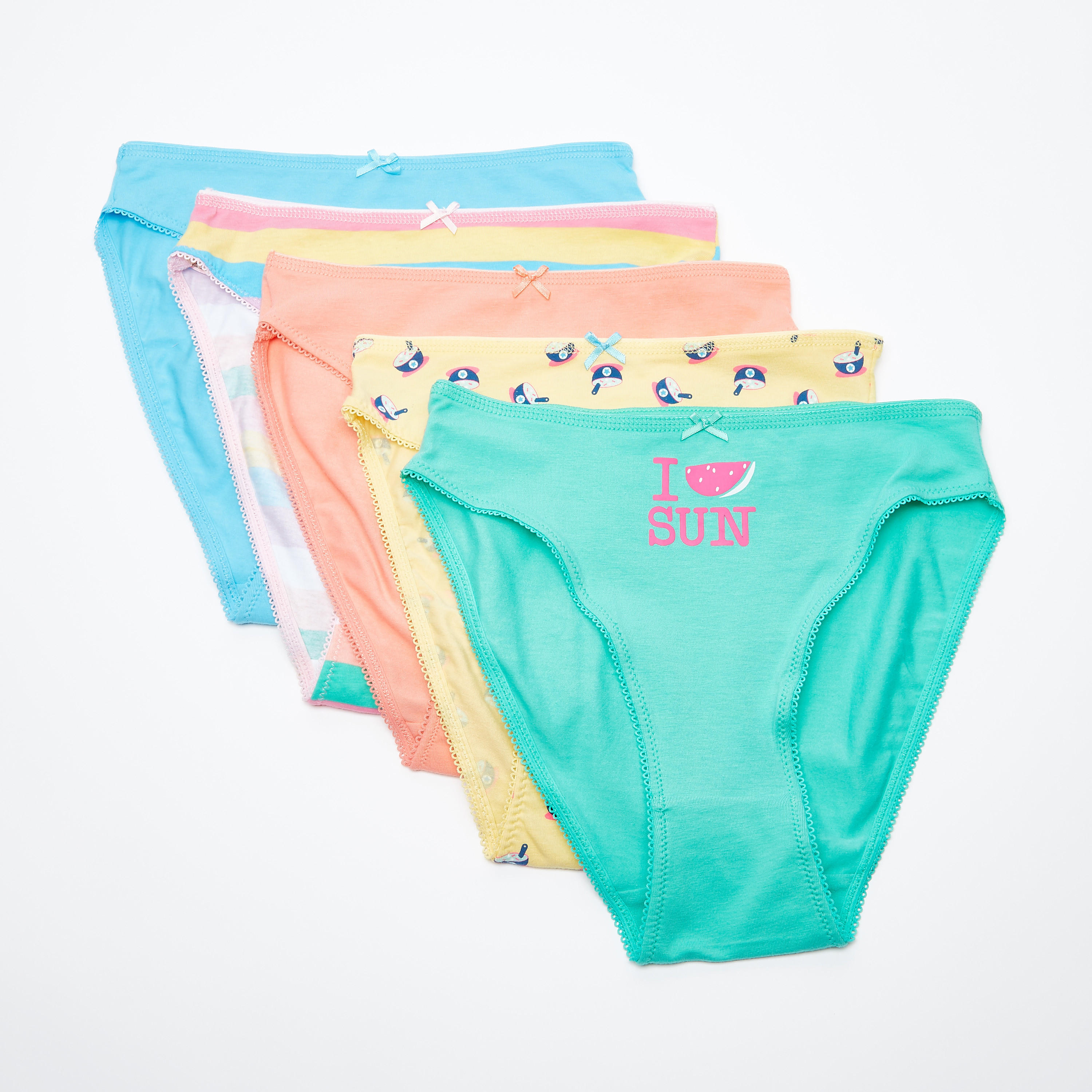 سراويل داخلية مرتفعة بخصر مطّاطي وتفاصيل دانتيل - طقم من 5 قطع-women-clothing-lingerie-panties-image-1
