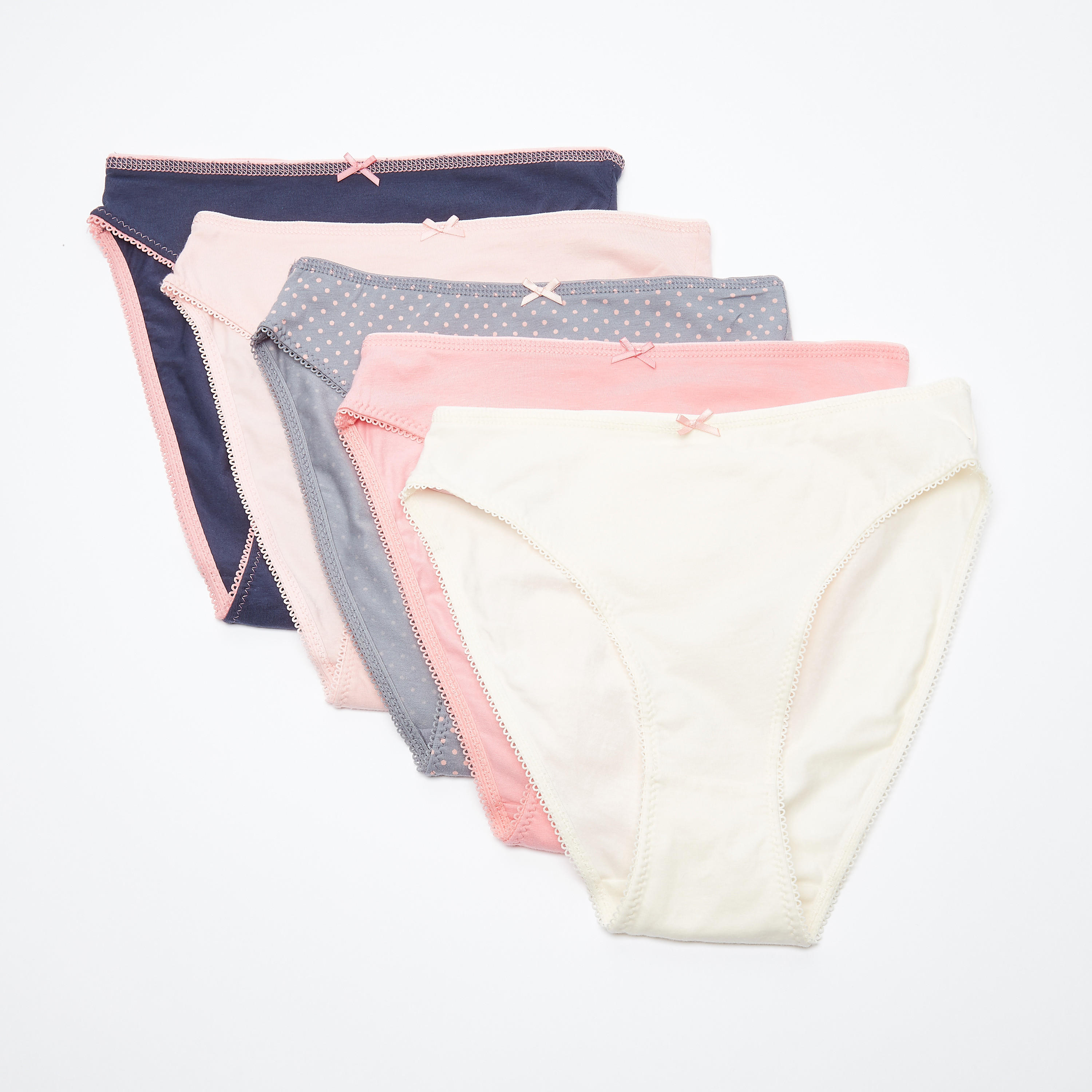 سراويل داخلية مرتفعة بخصر مطّاطي وتفاصيل دانتيل - طقم من 5 قطع-women-clothing-lingerie-panties-image-1