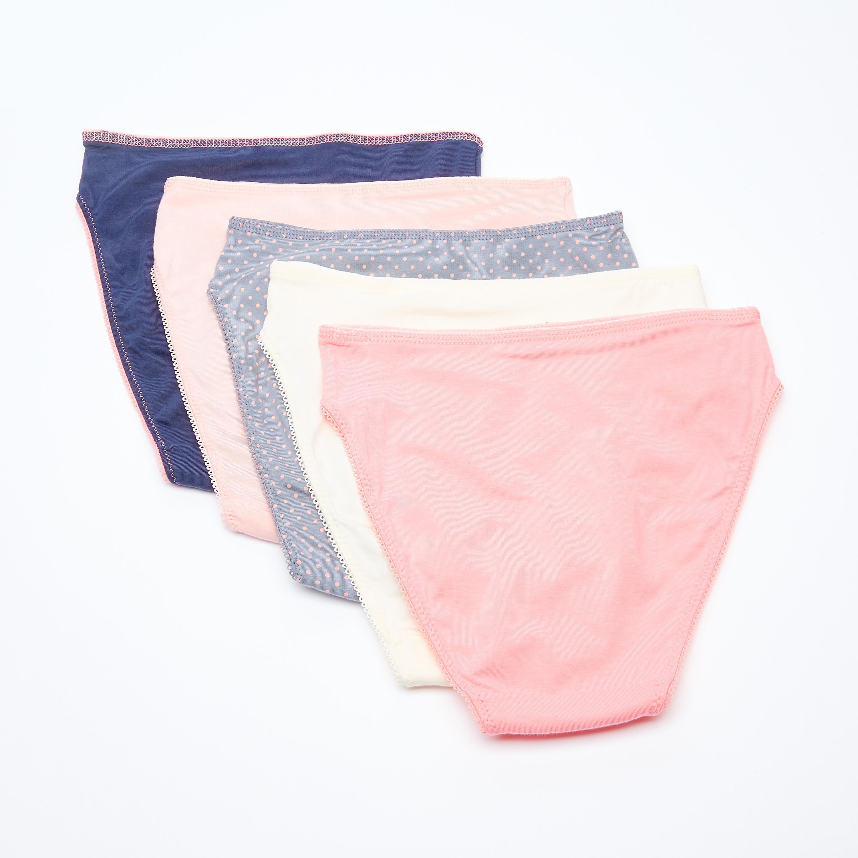 سراويل داخلية مرتفعة بخصر مطّاطي وتفاصيل دانتيل - طقم من 5 قطع-women-clothing-lingerie-panties-image-2