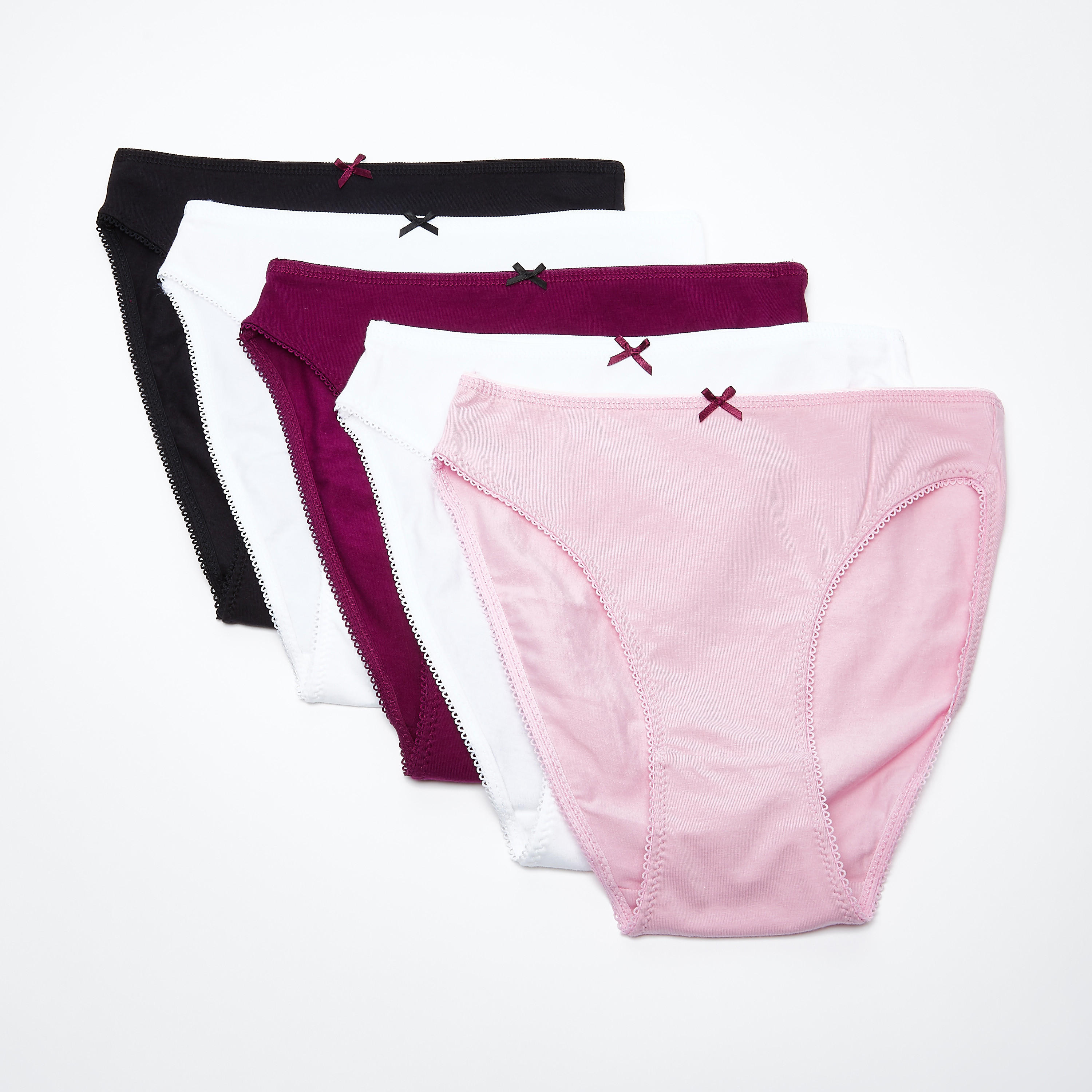سراويل داخلية مستدامة سادة مرتفعة بتفاصيل دانتيل - طقم من 5 قطع-women-clothing-lingerie-panties-image-1