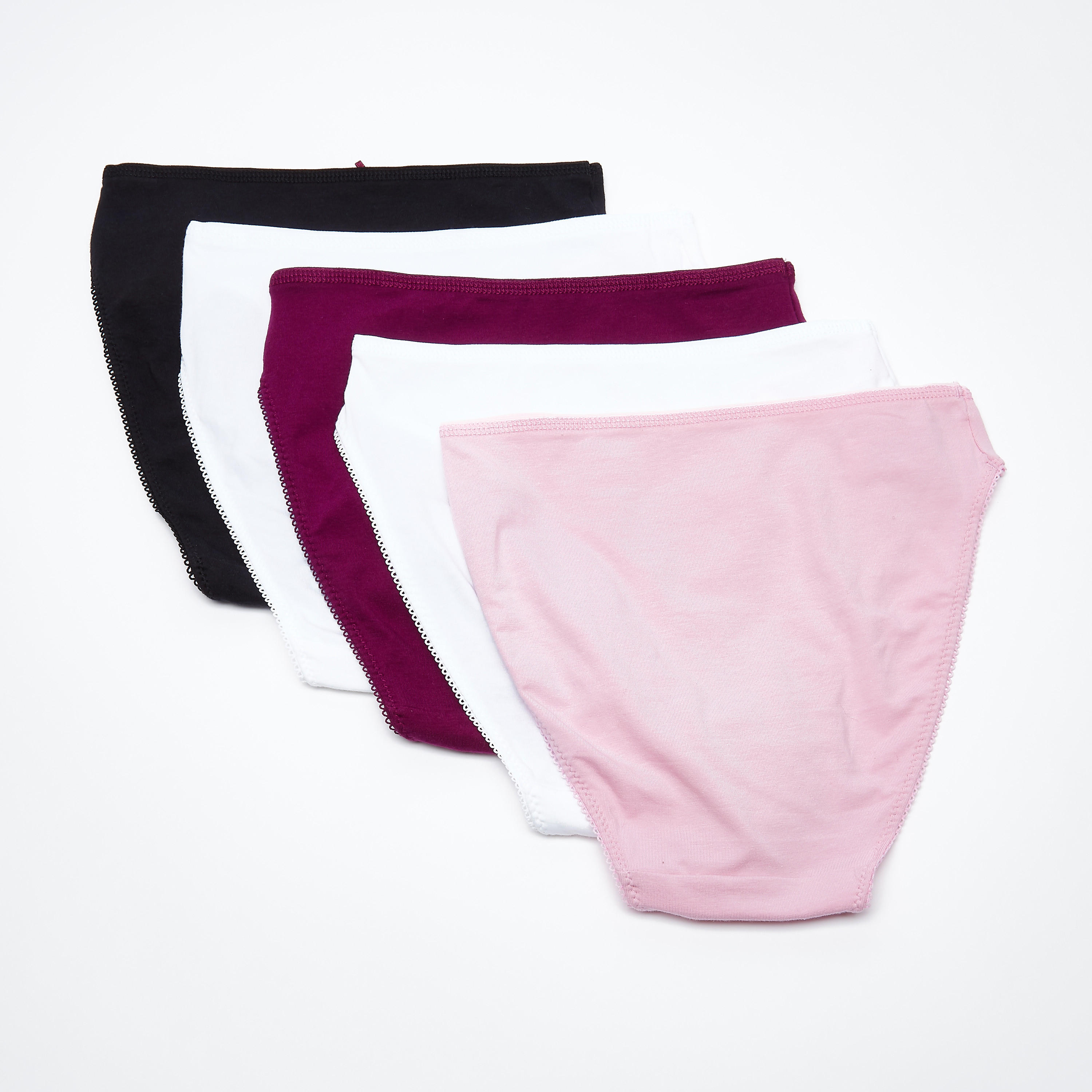 سراويل داخلية مستدامة سادة مرتفعة بتفاصيل دانتيل - طقم من 5 قطع-women-clothing-lingerie-panties-image-2