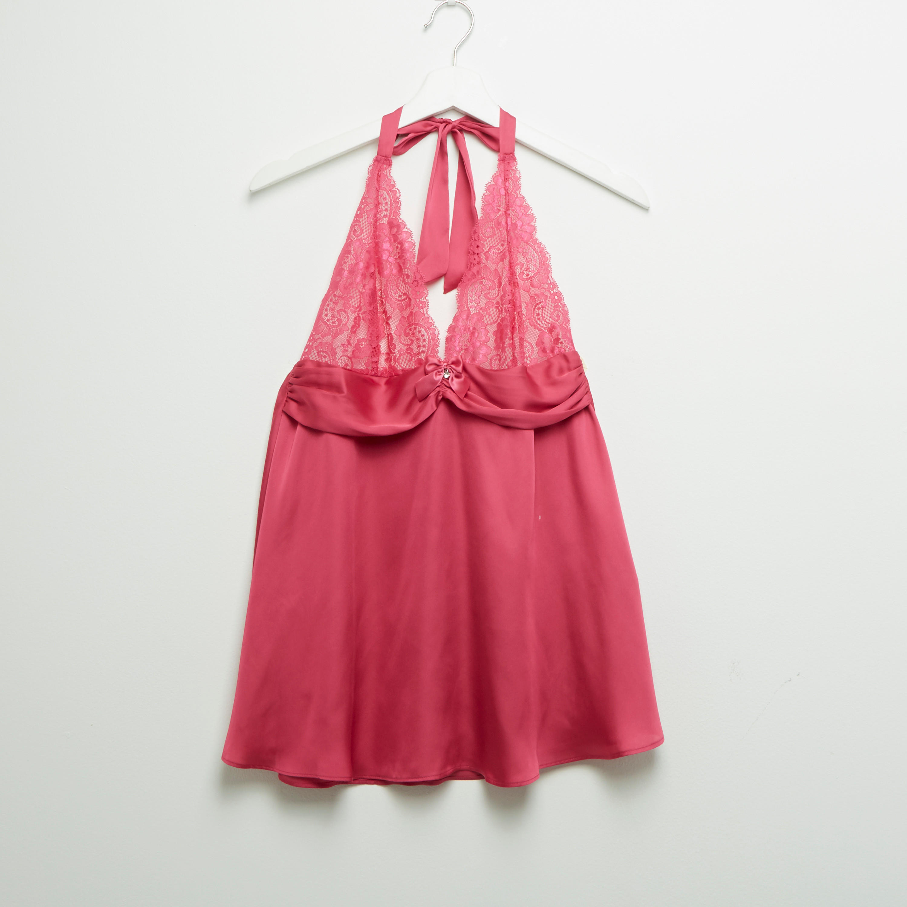 بيبي دول سادة بياقة هالتر وتفاصيل دانتيل مع ثونج-women-clothing-nightwear-pyjamas-longsets-image-2