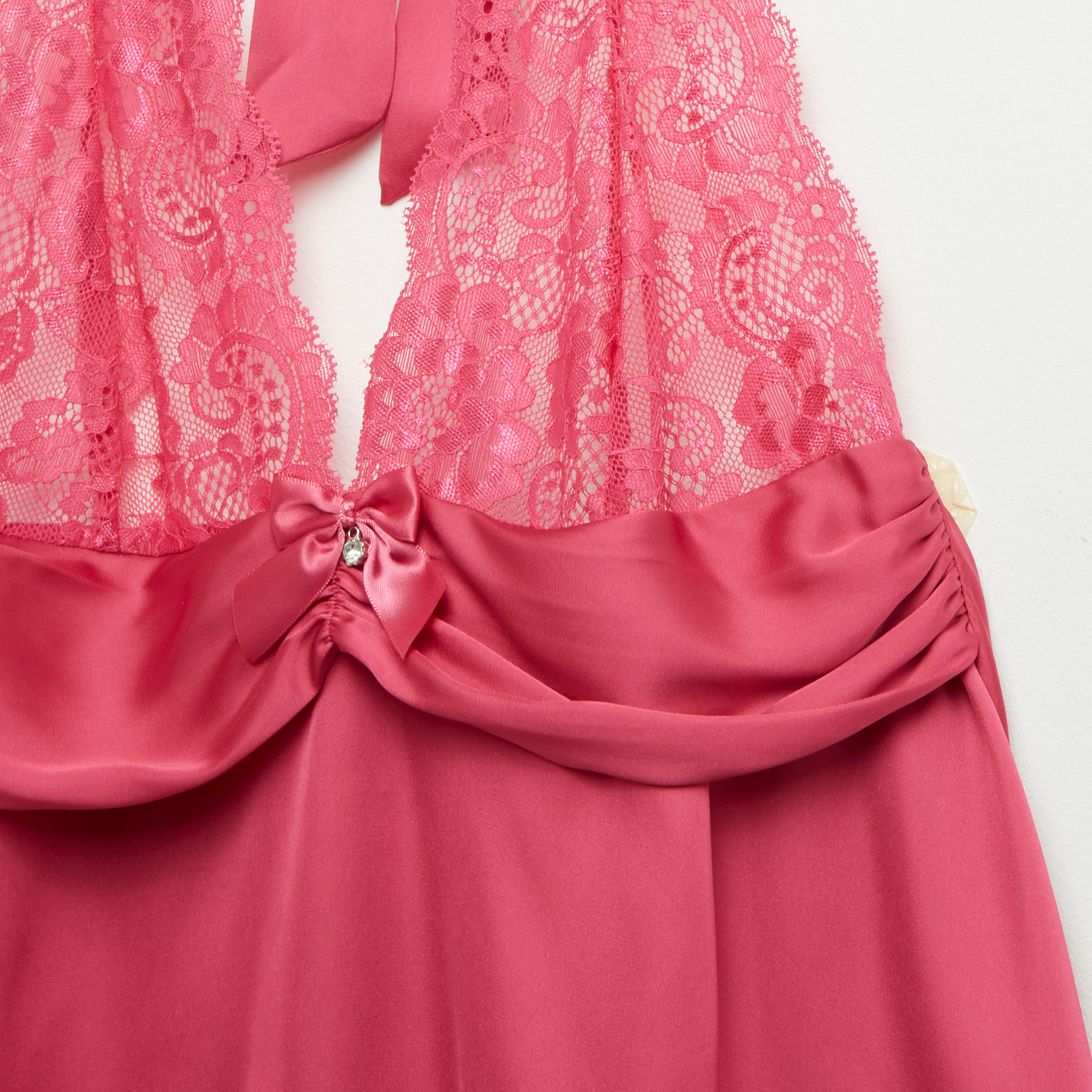 بيبي دول سادة بياقة هالتر وتفاصيل دانتيل مع ثونج-women-clothing-nightwear-pyjamas-longsets-image-3