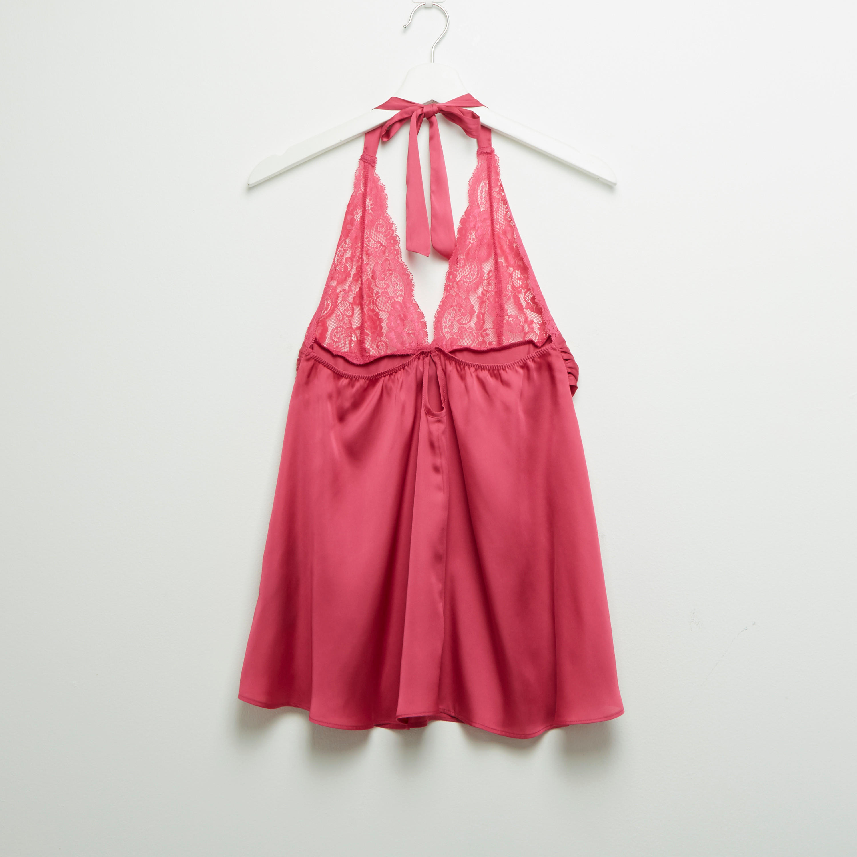 بيبي دول سادة بياقة هالتر وتفاصيل دانتيل مع ثونج-women-clothing-nightwear-pyjamas-longsets-image-4