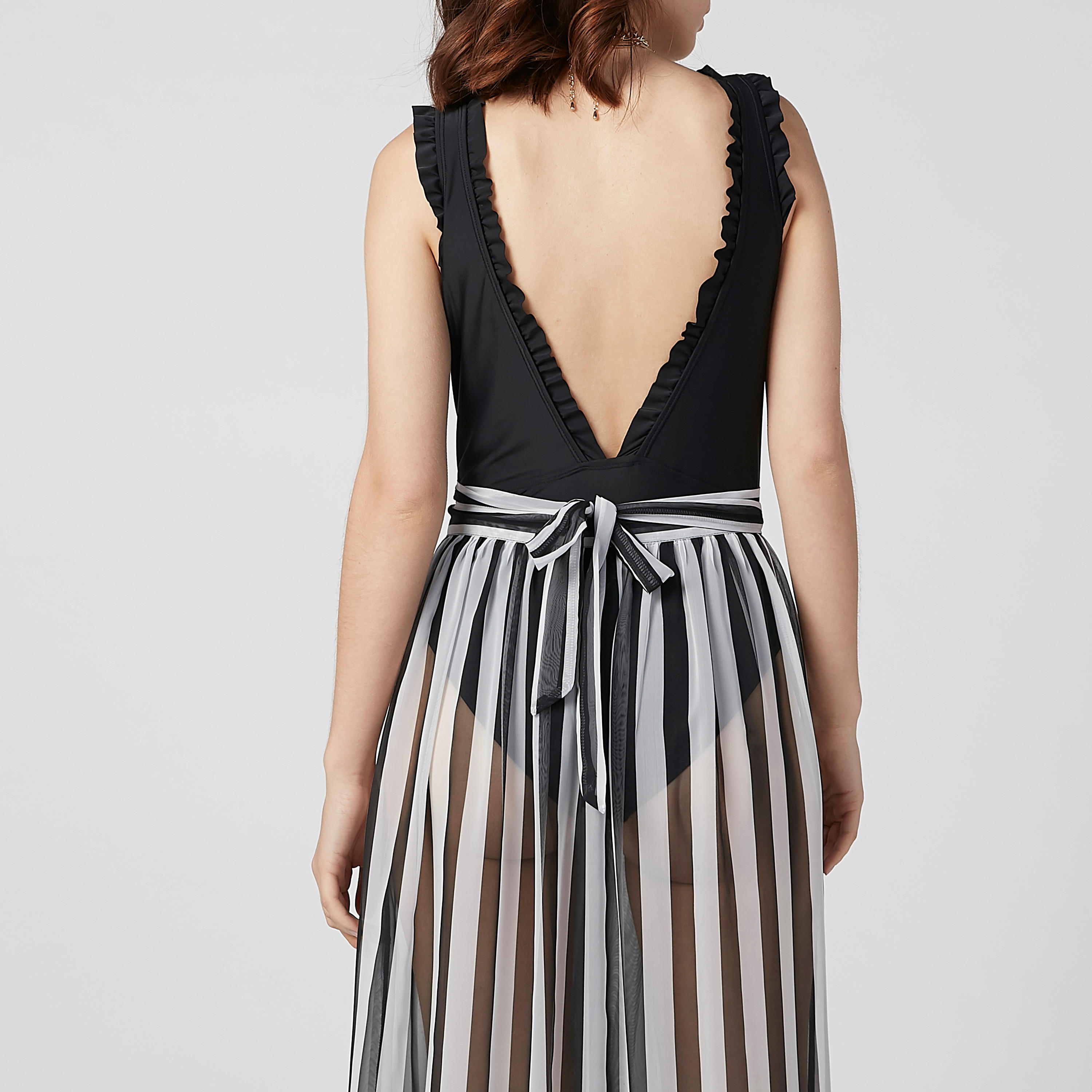 Striped Maxi A-line Skirt with Front Slit and Tie Ups-women-clothing-bottoms-skirts-image-4