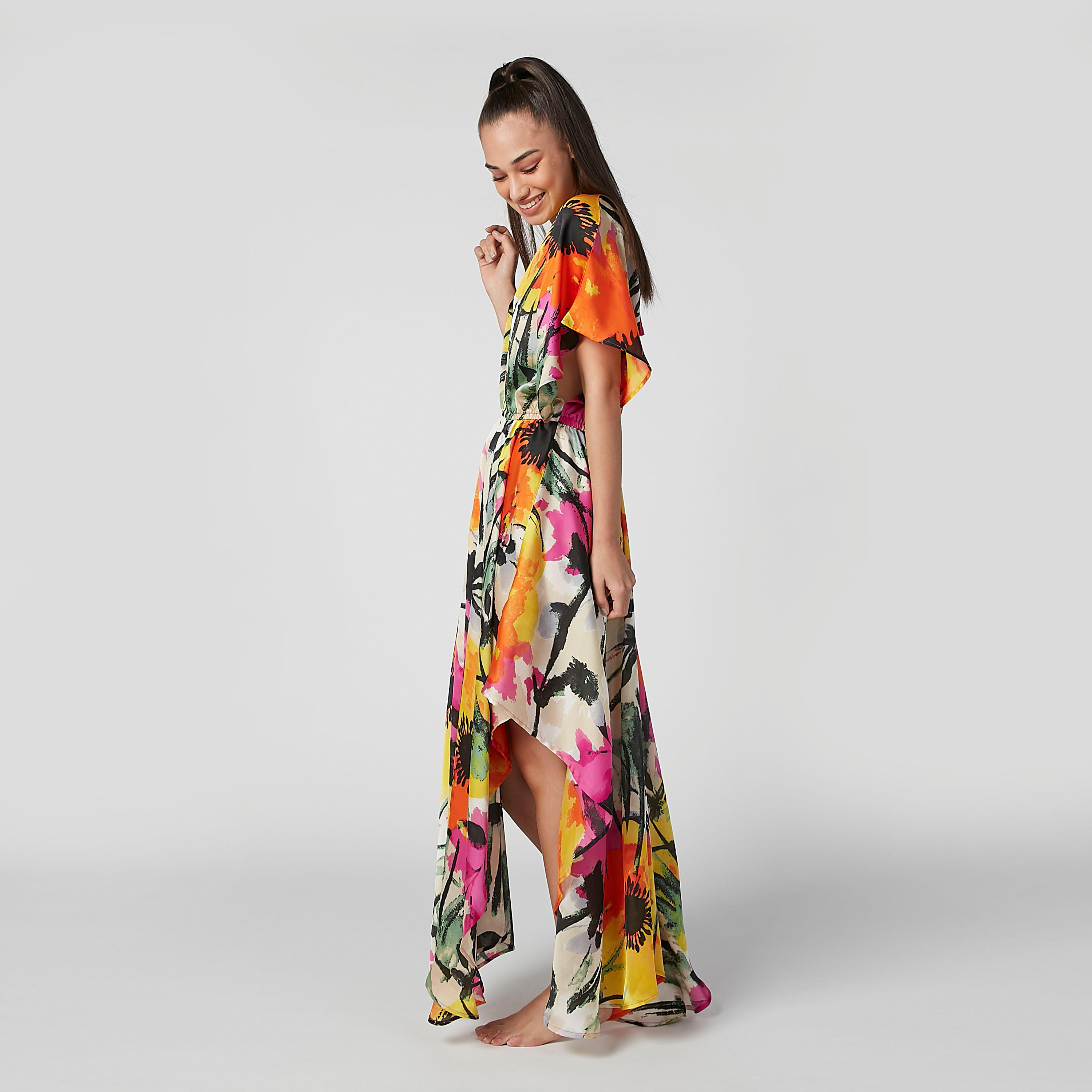 فستان ماكسي بياقة V وأكمام واسعة وطبعات-women-clothing-dresses-image-2