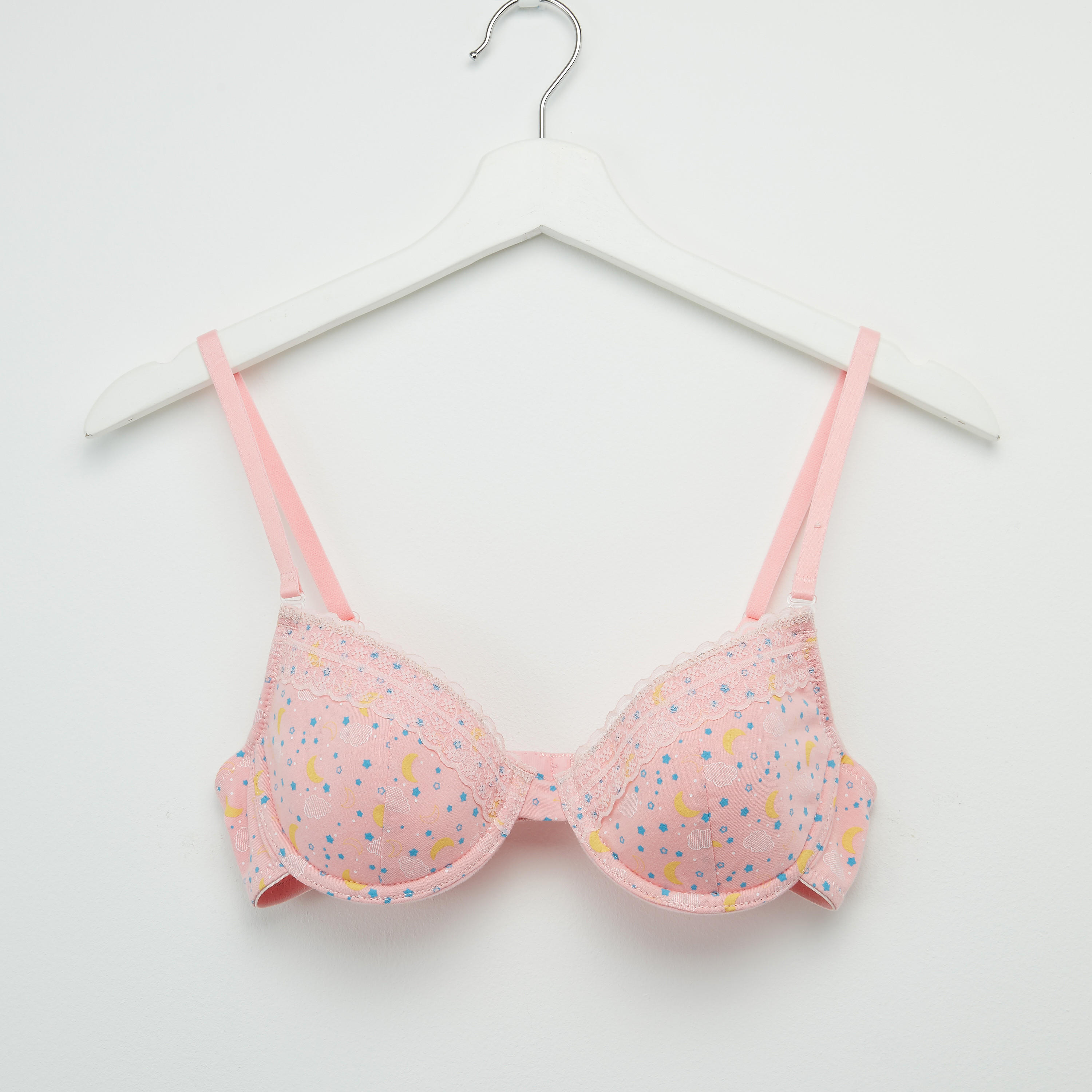 صدريّة تيشيرت مبطّنة بتفاصيل دانتيل ومشبك إغلاق - طقم من قطعتين-women-clothing-lingerie-bras-image-2