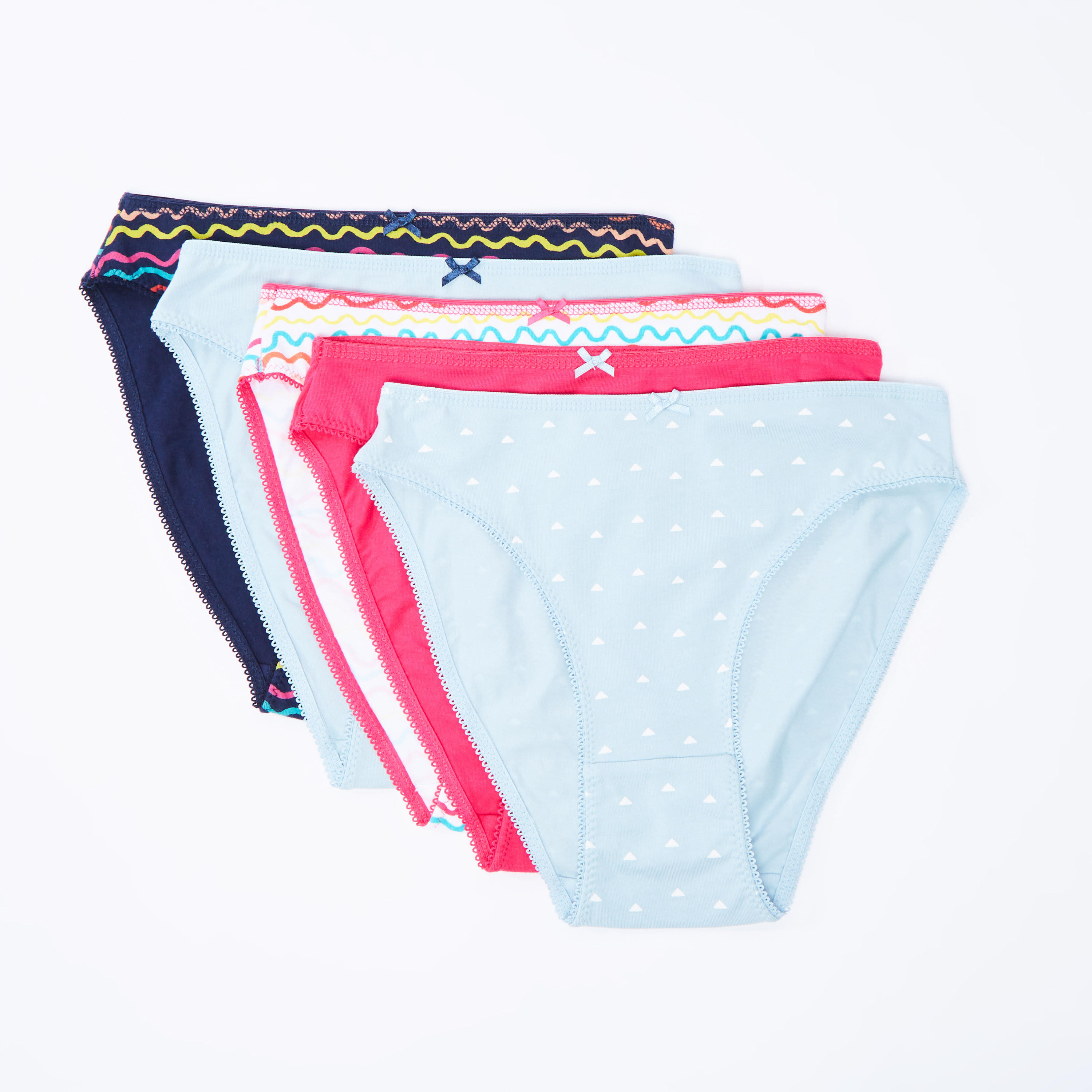 سراويل داخلية سادة مرتفعة بخصر مطّاطي وطبعات - طقم من 5 قطع-women-clothing-lingerie-panties-image-1