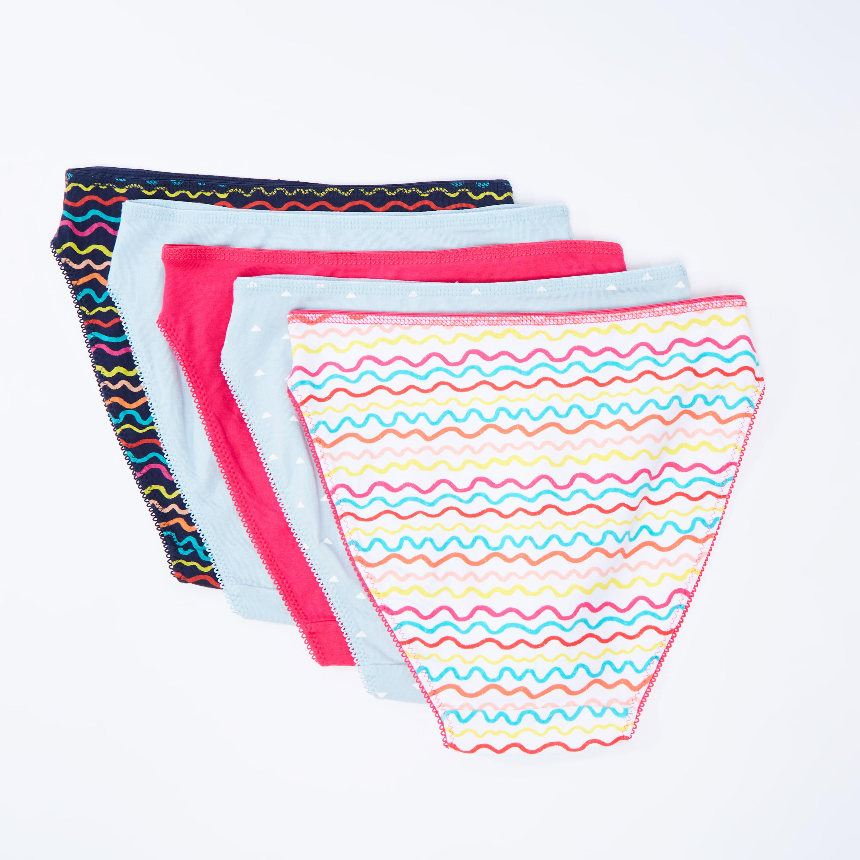 سراويل داخلية سادة مرتفعة بخصر مطّاطي وطبعات - طقم من 5 قطع-women-clothing-lingerie-panties-image-2