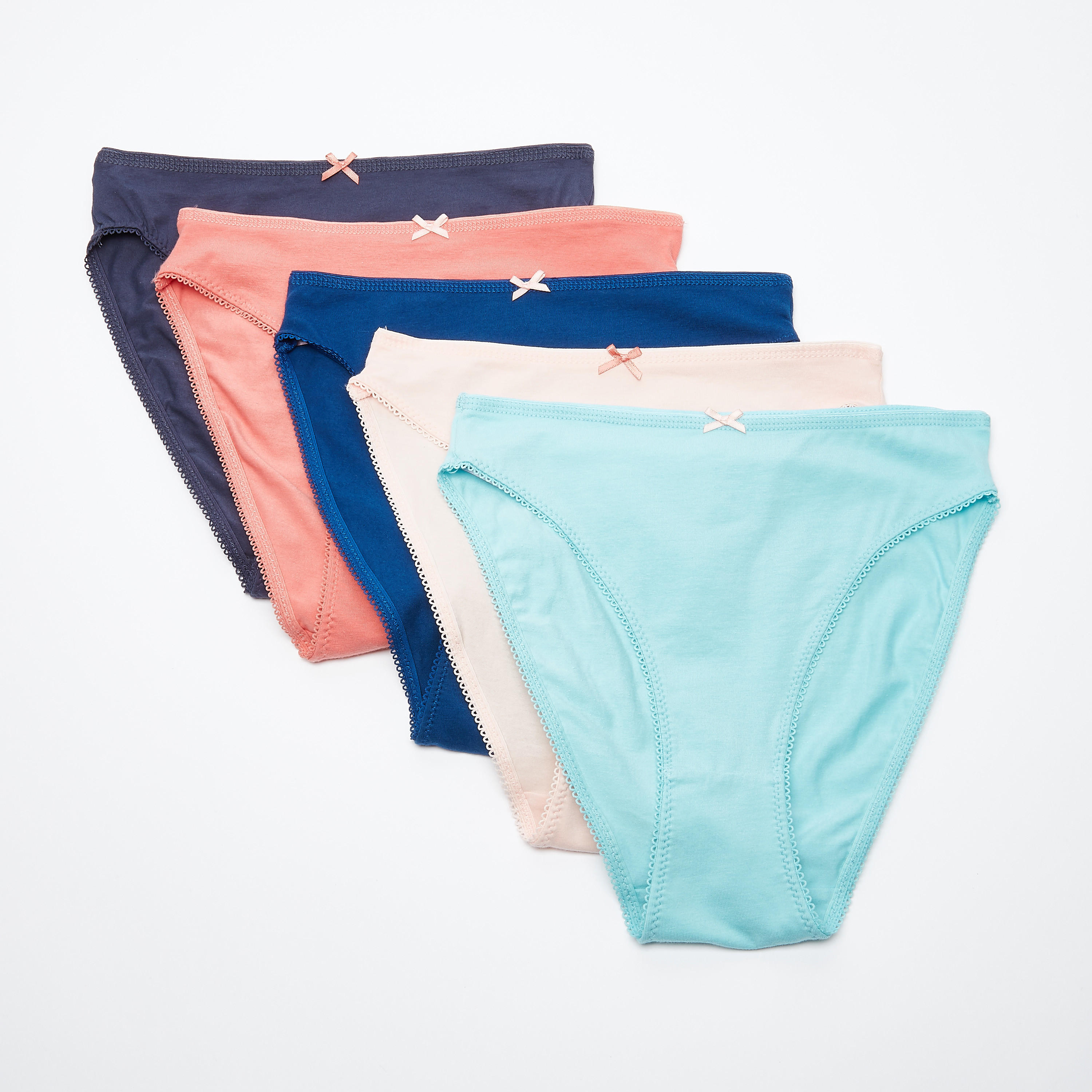 سراويل داخلية مستدامة سادة مرتفعة بتفاصيل دانتيل  - طقم من 5 قطع-women-clothing-lingerie-panties-image-1