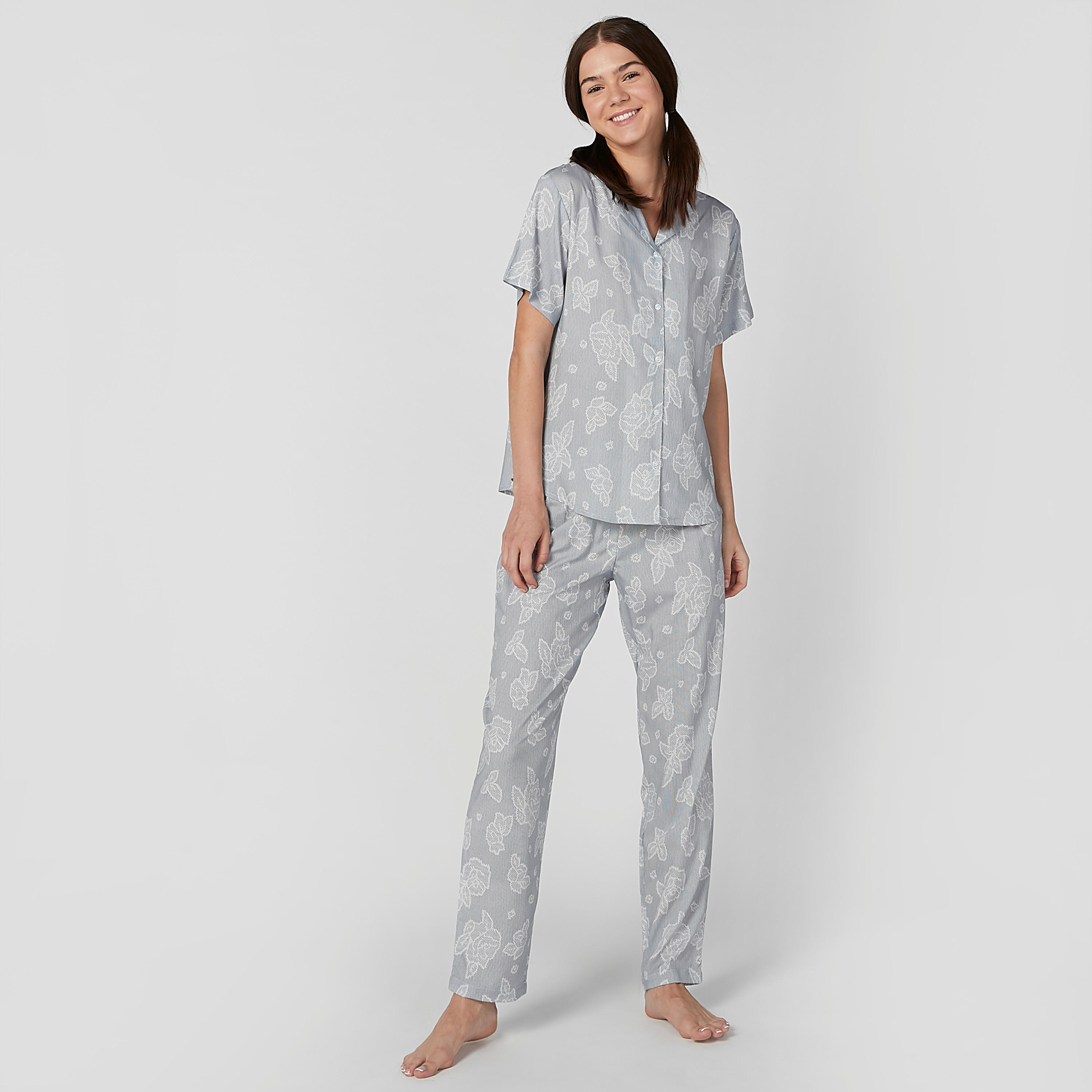 Printed Short Sleeves Shirt and Pyjama Set-women-clothing-nightwear-pyjamas-longsets-image-4