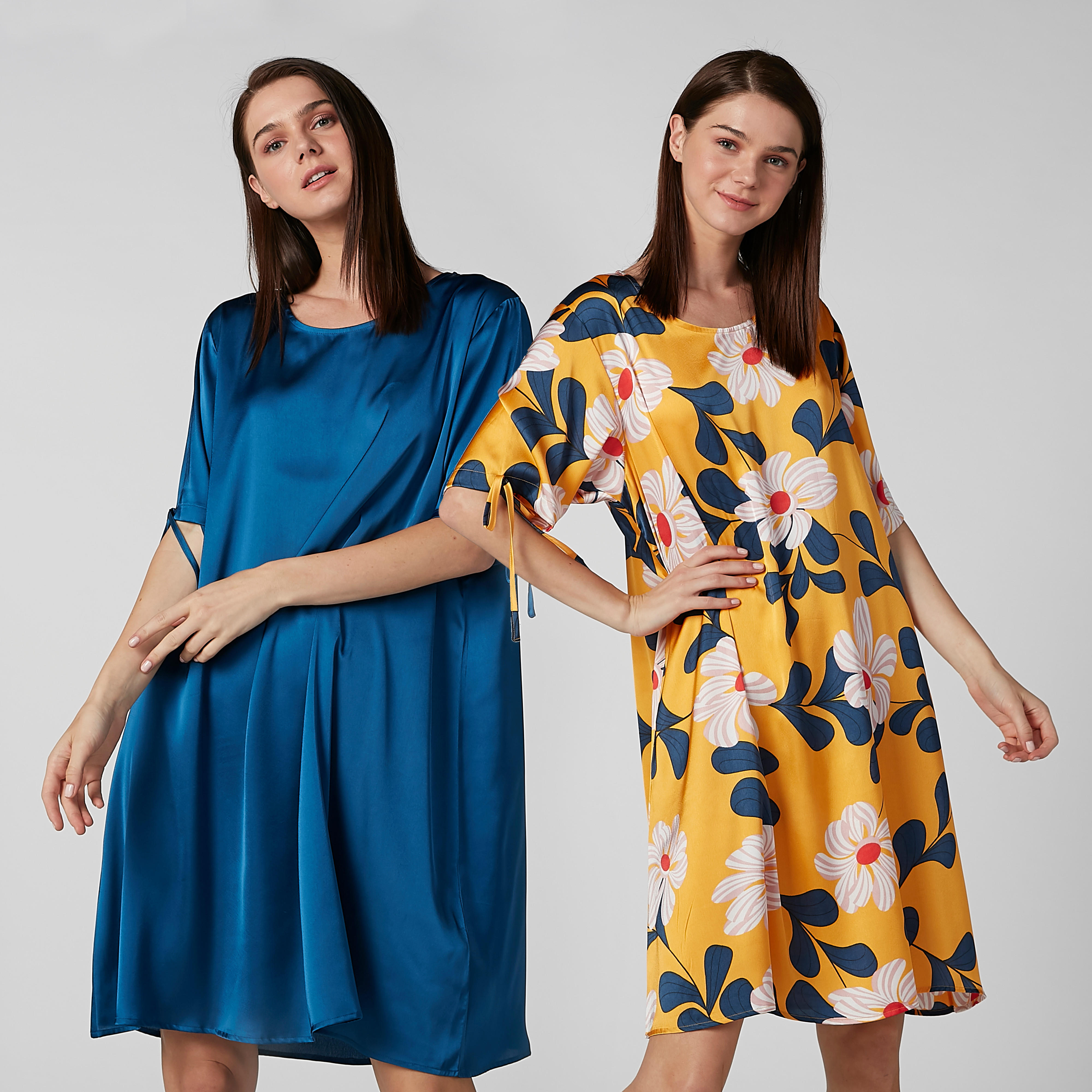 قميص نوم بياقة مستديرة وأكمام قصيرة - طقم من قطعتين-women-clothing-nightwear-nighties-image-1