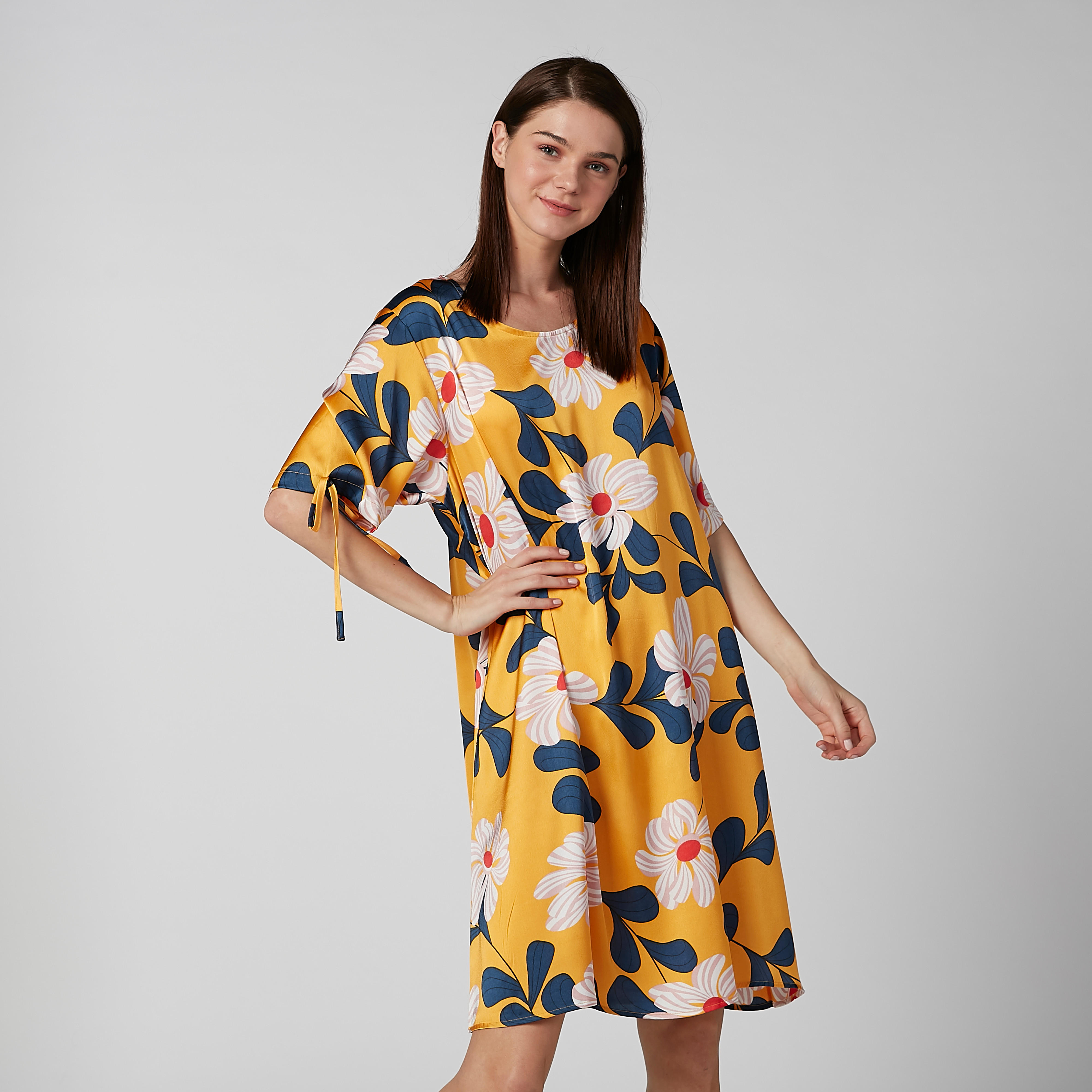 قميص نوم بياقة مستديرة وأكمام قصيرة - طقم من قطعتين-women-clothing-nightwear-nighties-image-3