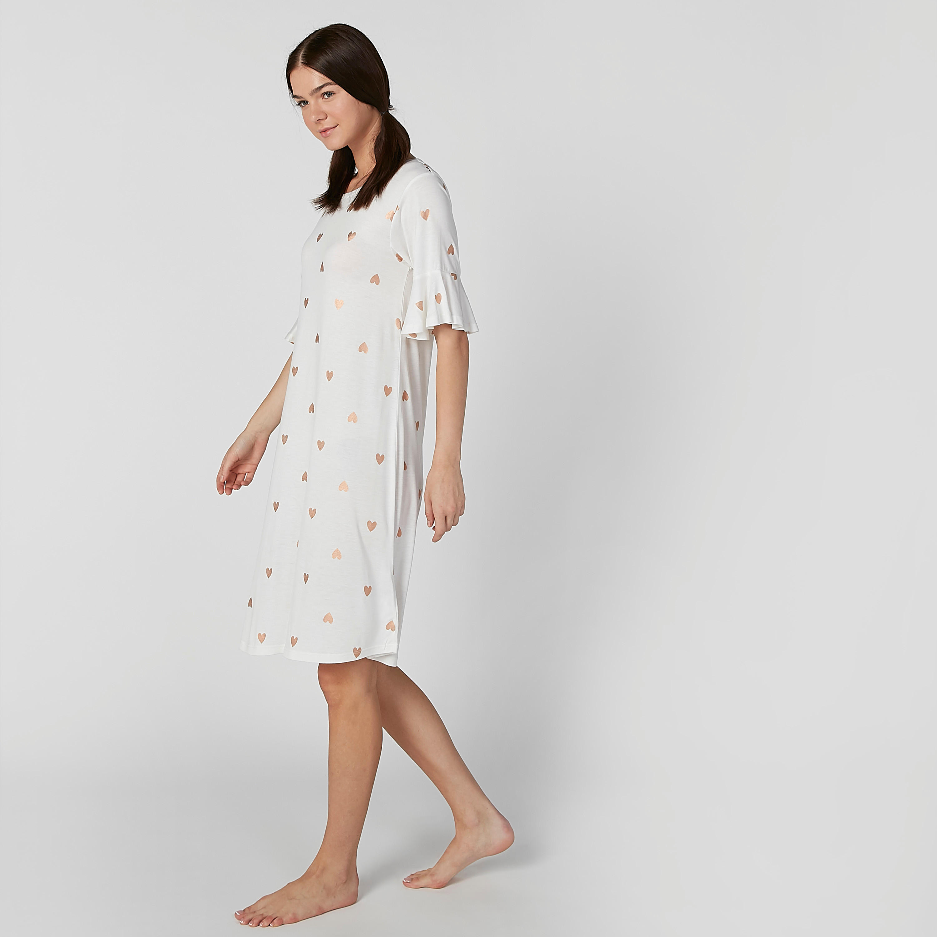 Printed Sleep Dress with Round Neck and Peplum Sleeves-women-clothing-nightwear-nighties-image-1