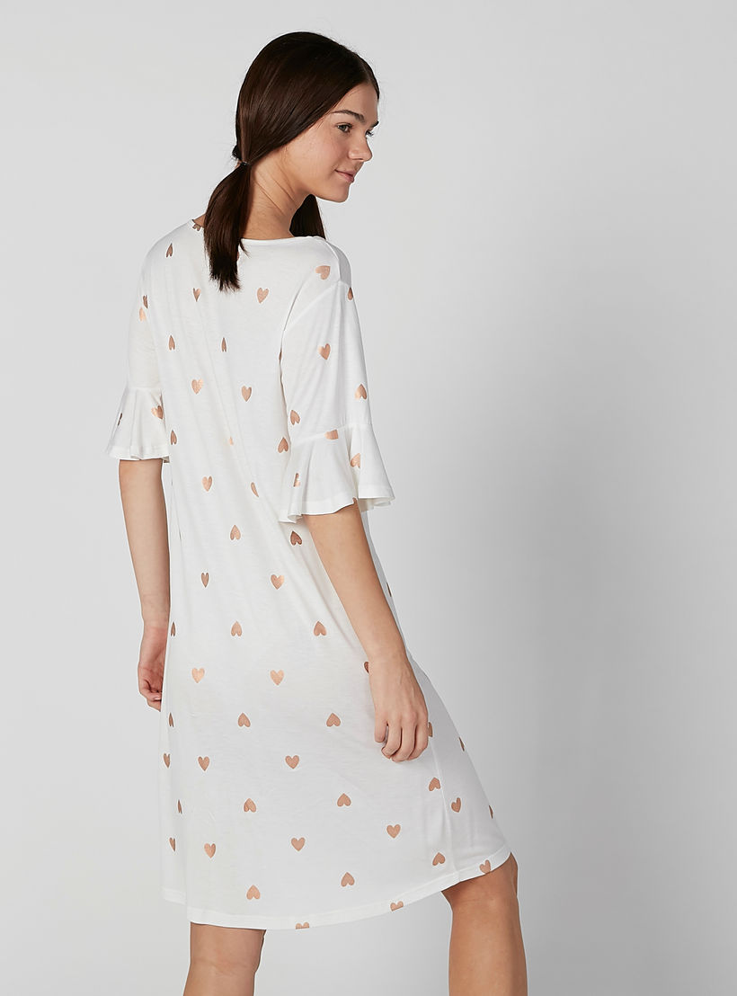 Printed Sleep Dress with Round Neck and Peplum Sleeves-women-clothing-nightwear-nighties-image-2