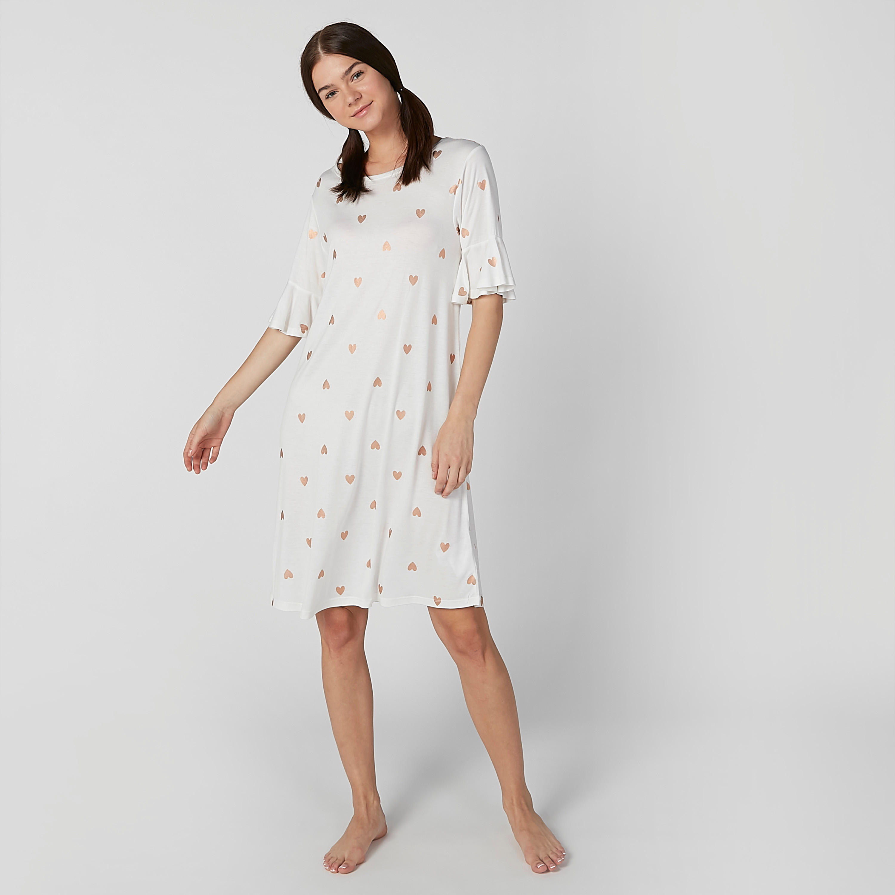 Printed Sleep Dress with Round Neck and Peplum Sleeves-women-clothing-nightwear-nighties-image-3