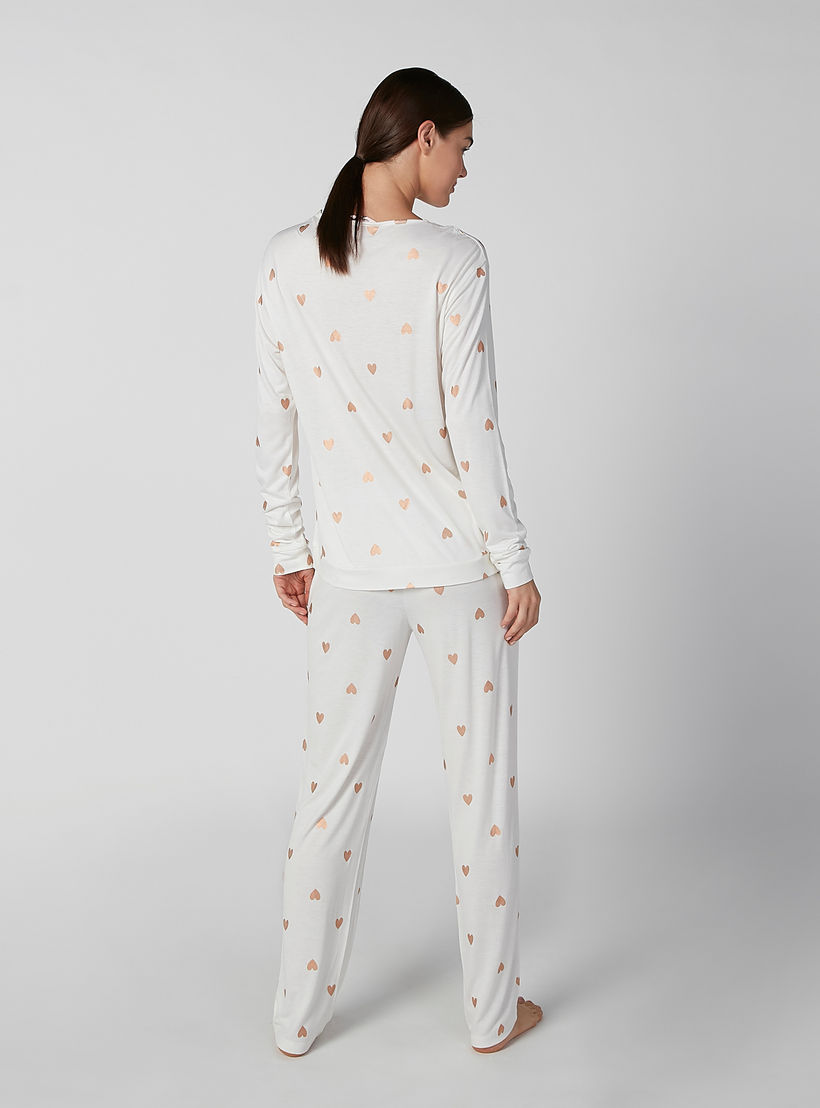 طقم بنطلون بيجاما وتيشيرت بياقة مستديرة وطبعات-women-clothing-nightwear-pyjamas-longsets-image-1