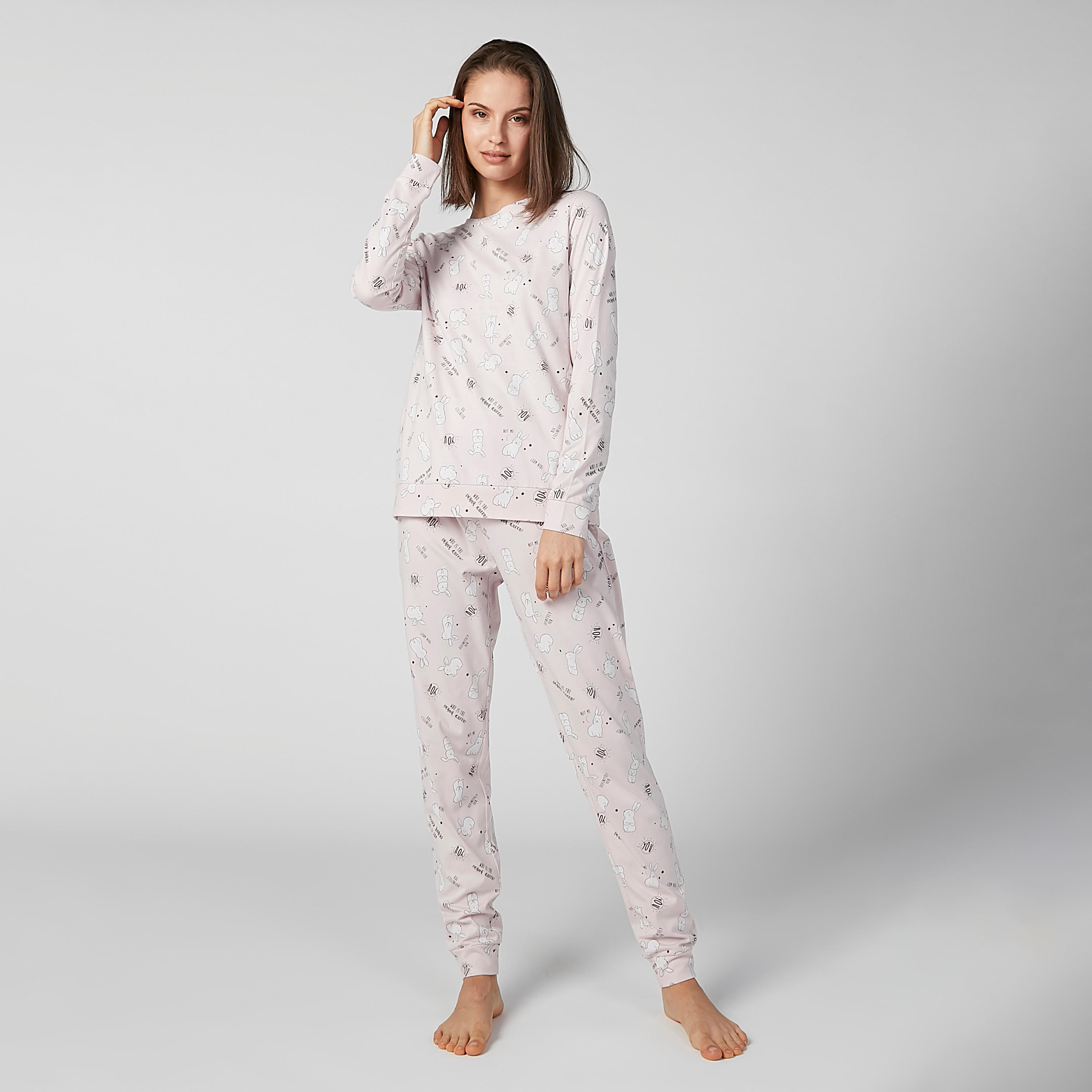 Printed T-shirt with Full Length Pyjamas-women-clothing-nightwear-pyjamas-longsets-image-1