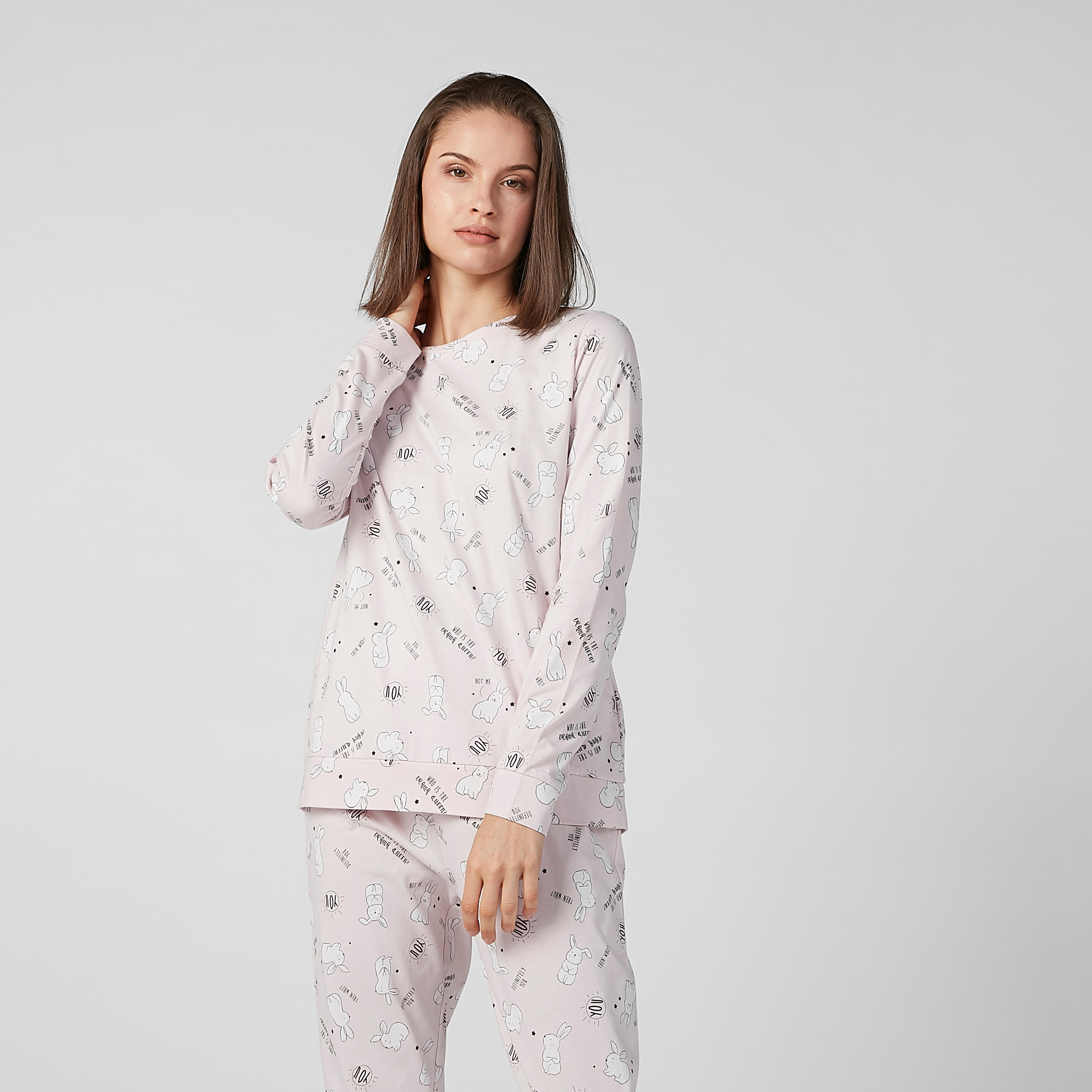 Printed T-shirt with Full Length Pyjamas-women-clothing-nightwear-pyjamas-longsets-image-2