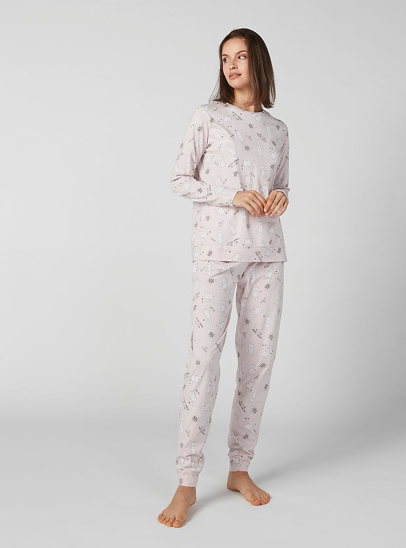 Printed T-shirt with Full Length Pyjamas-women-clothing-nightwear-pyjamas-longsets-image-4