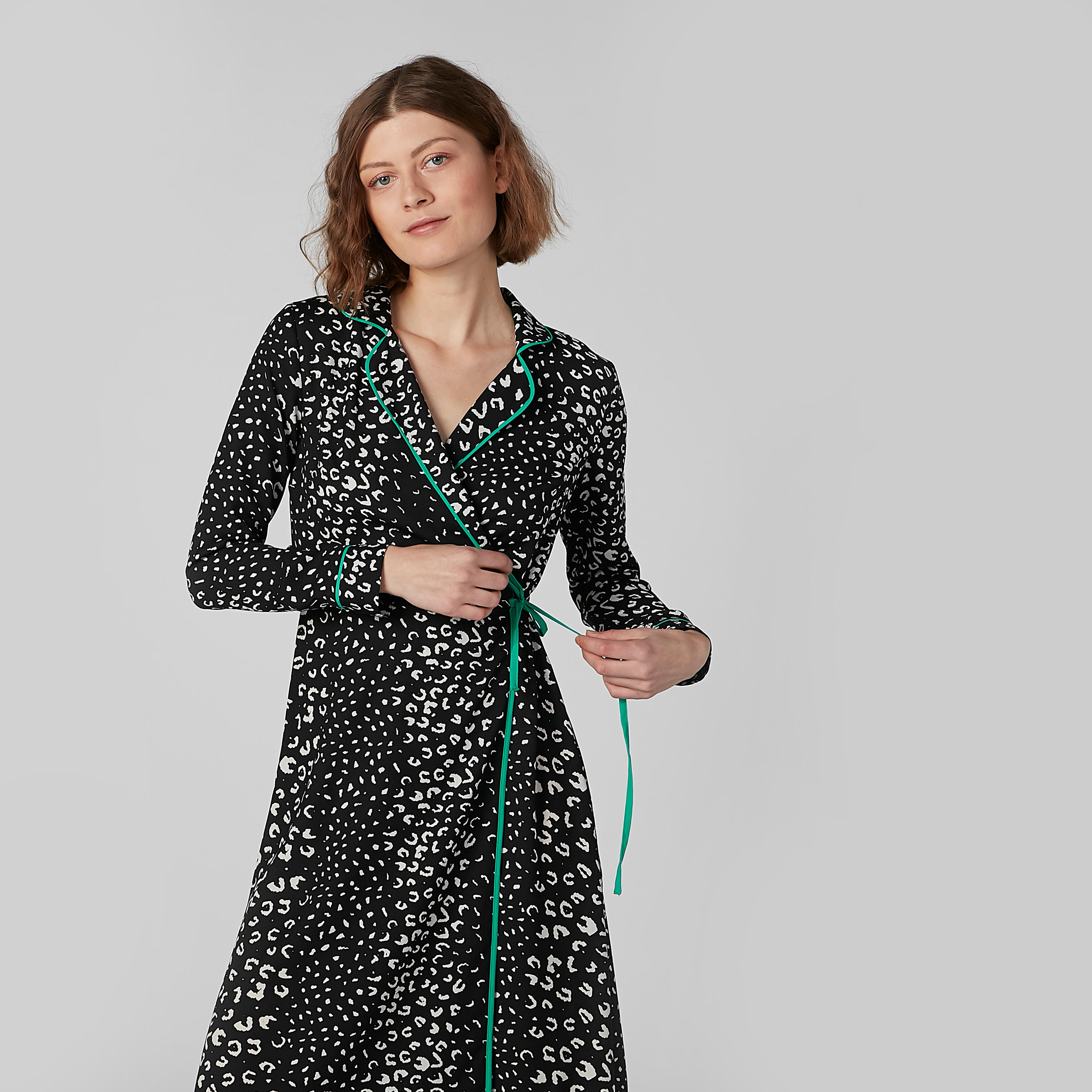 فستان سهرة ملفوف متوسط الطول بأكمام طويلة وأربطة وطبعات-women-clothing-nightwear-nighties-image-2