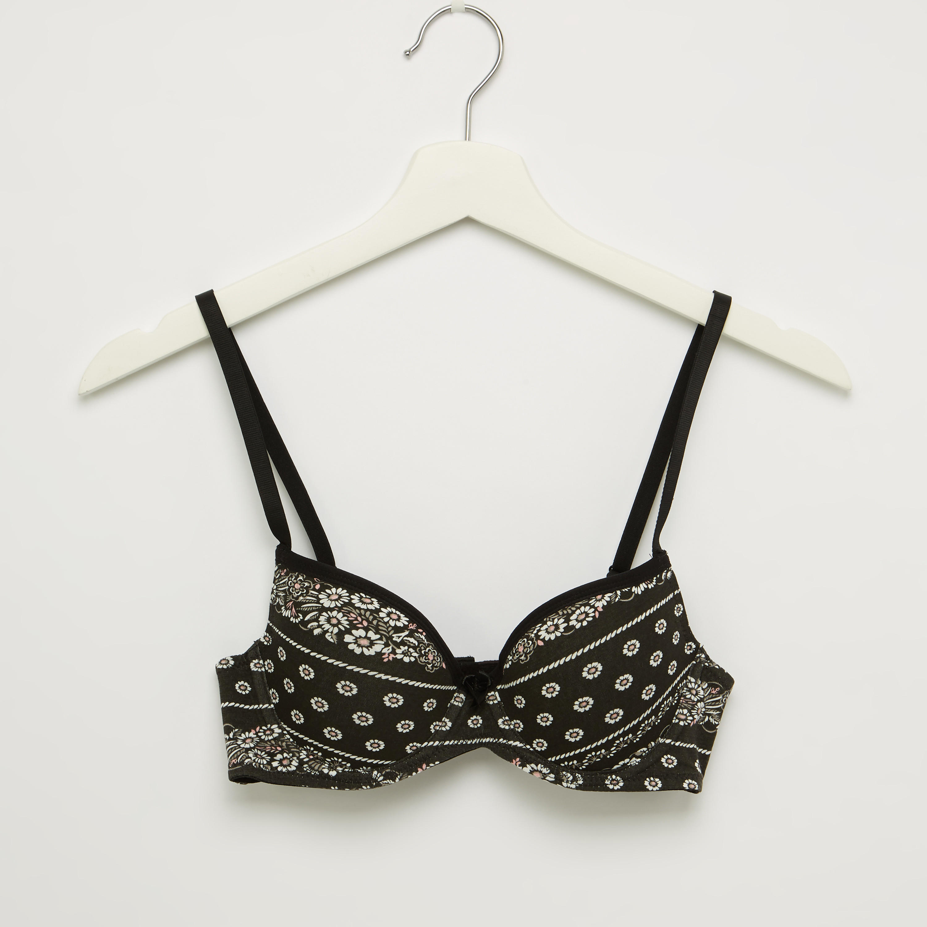 Printed Plunge Bra with Hook and Eye Closure-women-clothing-lingerie-bras-image-1
