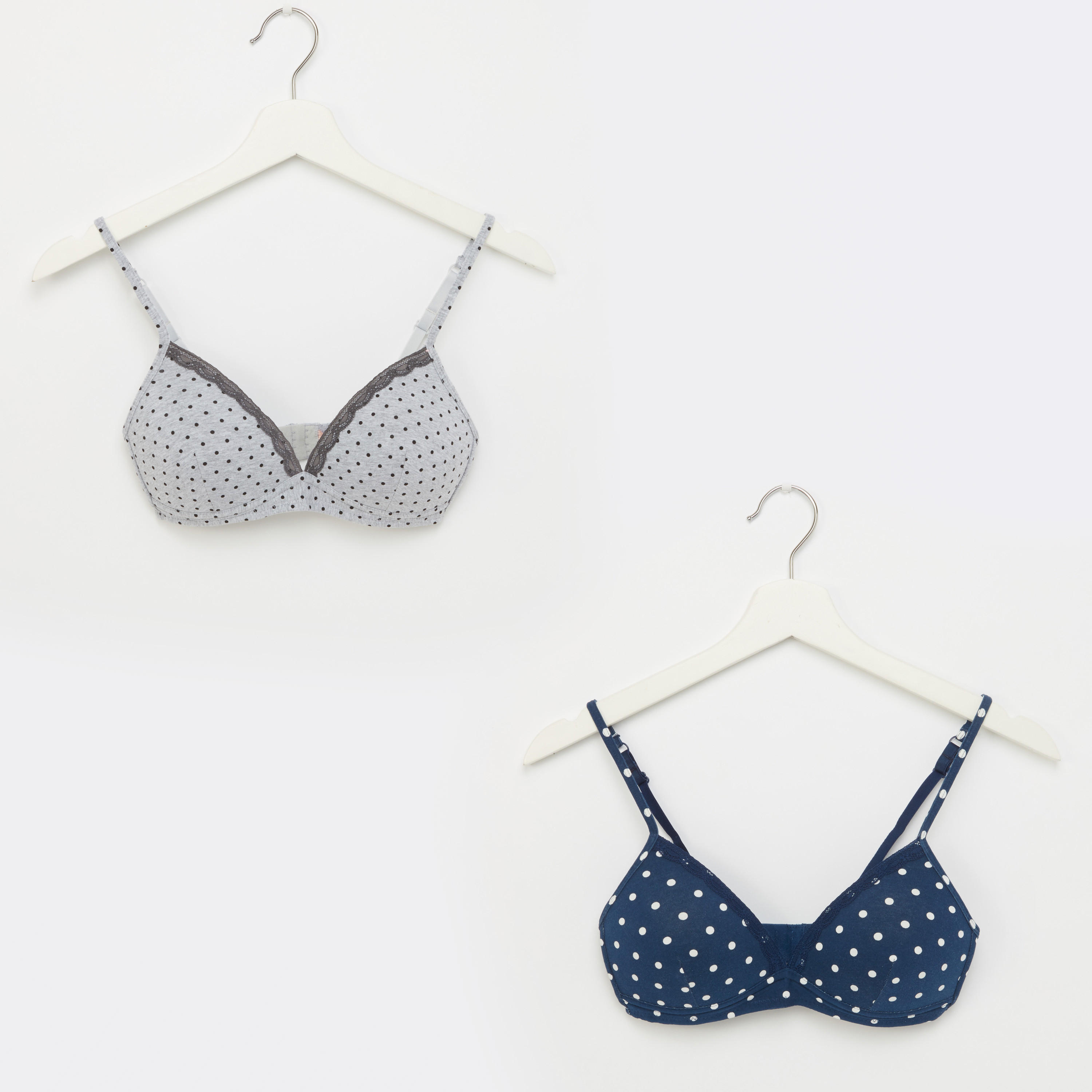 صدريّة تيشيرت بمشبك إغلاق وطبعات منقّطة - طقم من قطعتين-women-clothing-lingerie-bras-image-1
