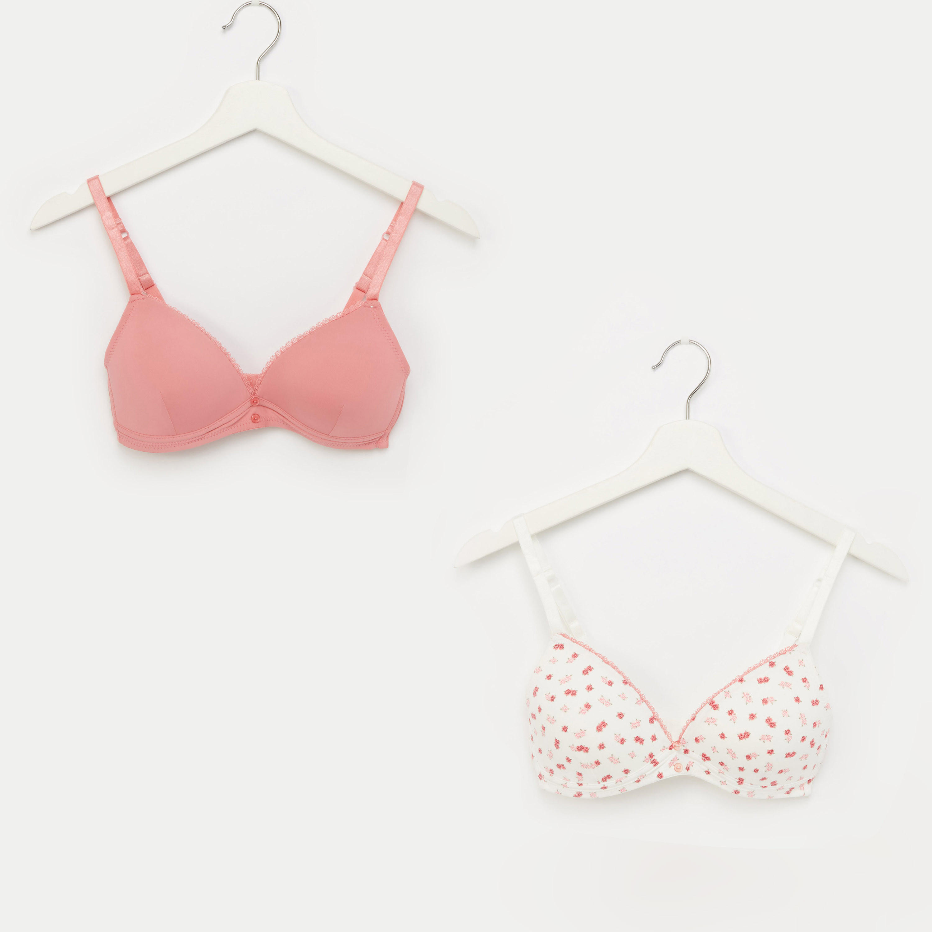 صدريّة تيشيرت بتفاصيل دانتيل وخطاف إغلاق - طقم من قطعتين-women-clothing-lingerie-bras-image-1