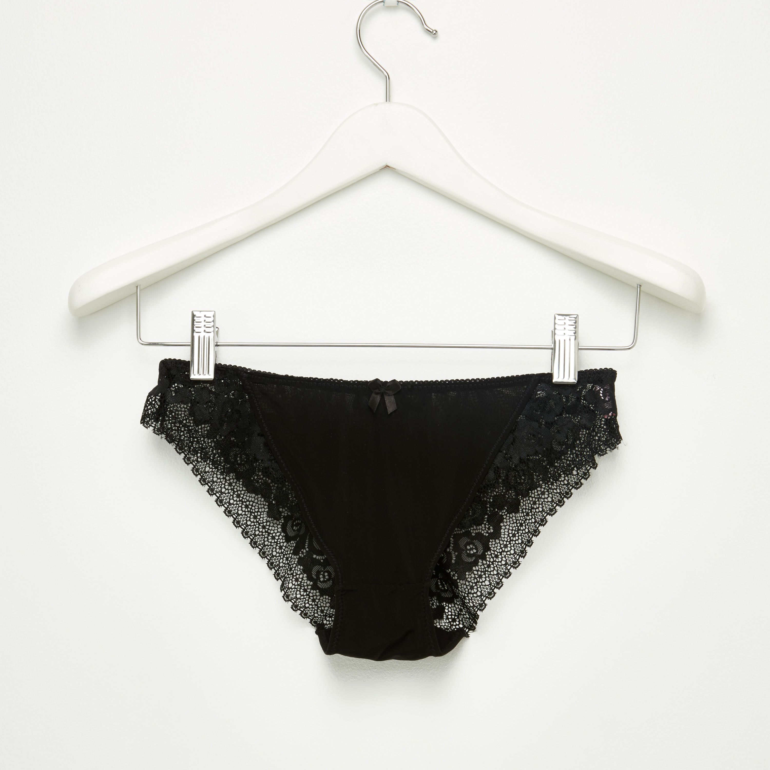 سراويل بيكيني بخصر مطّاطي وتفاصيل دانتيل-women-clothing-lingerie-panties-image-1