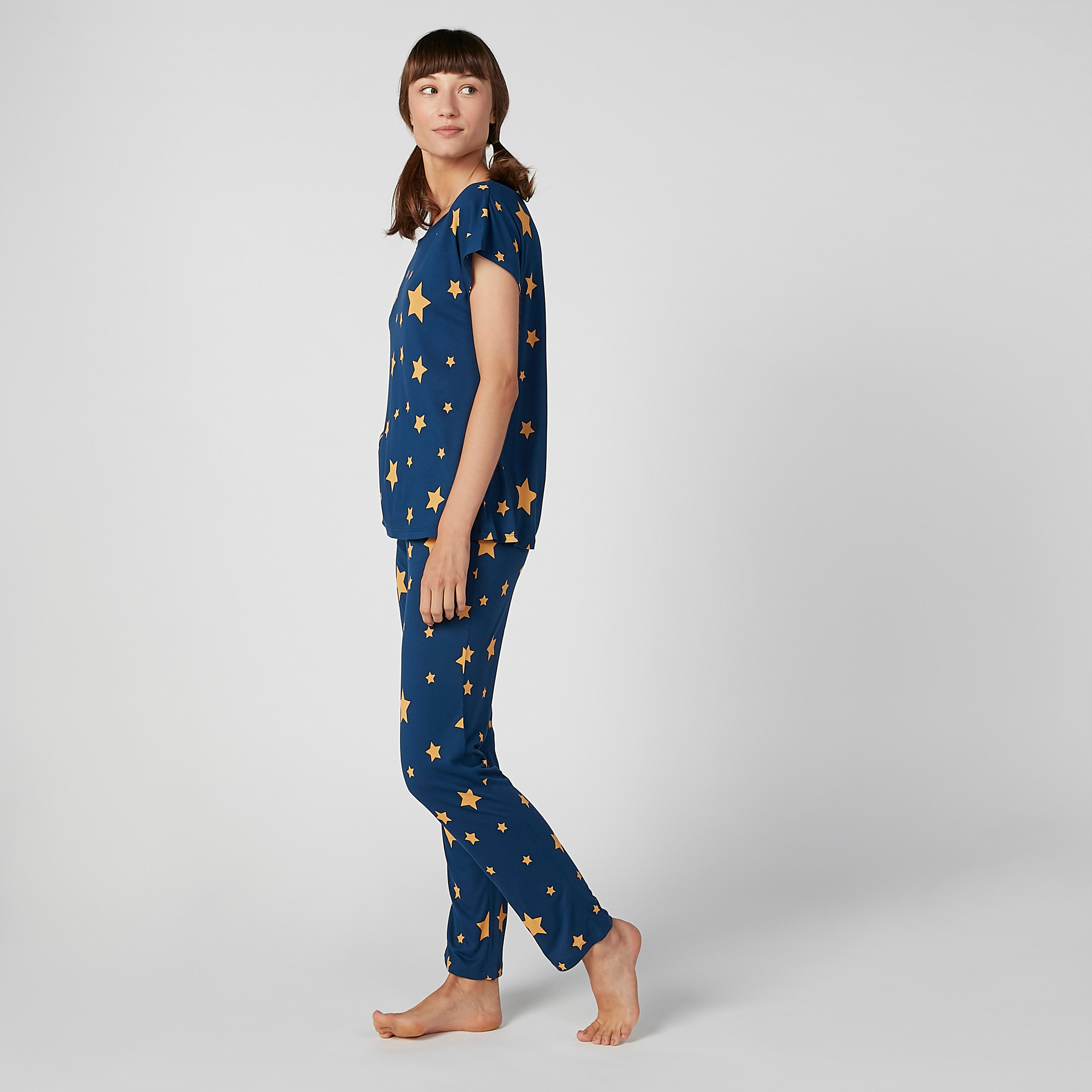 Printed T-shirt with Round Neck and Full Length Pyjama Set-women-clothing-nightwear-pyjamas-longsets-image-2