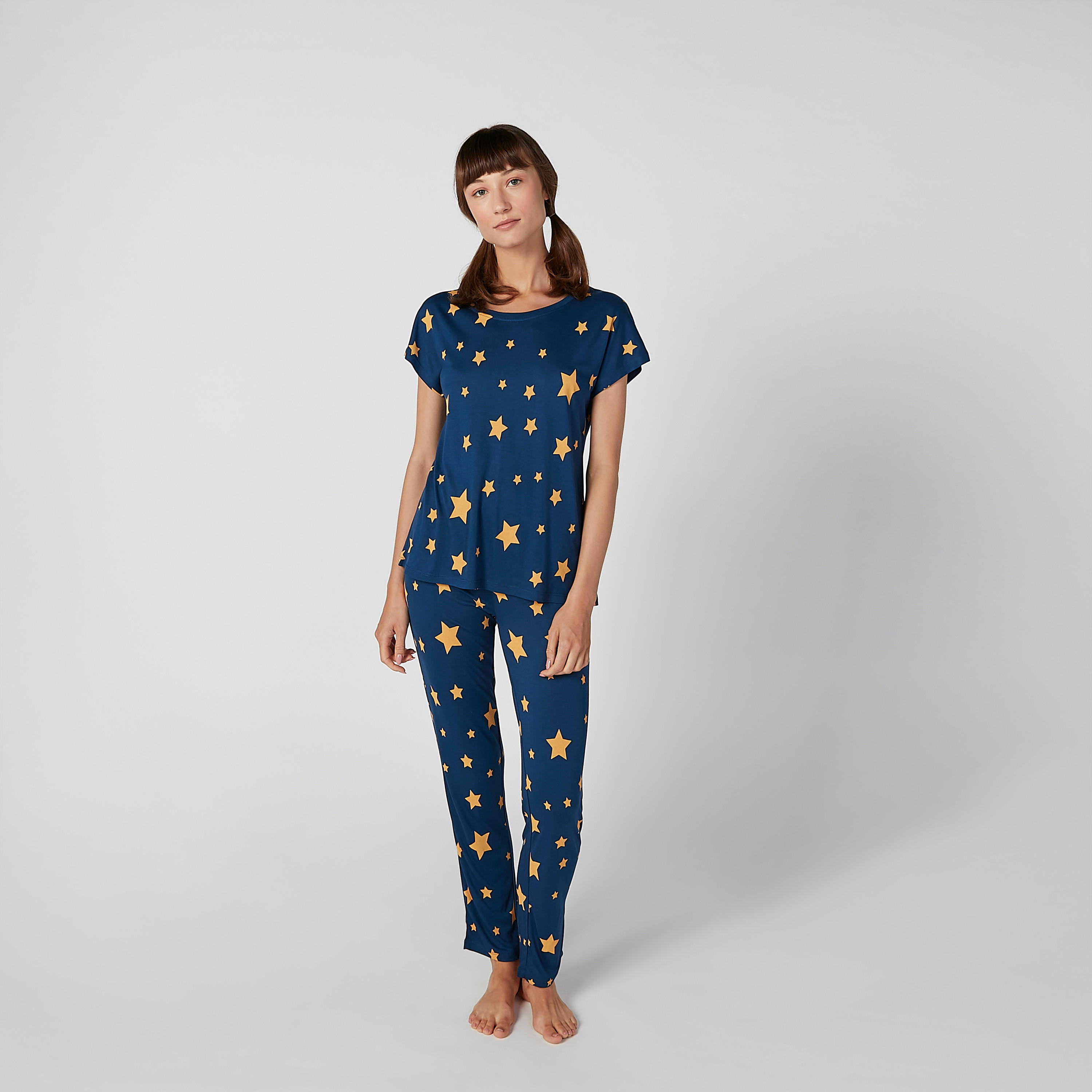 Printed T-shirt with Round Neck and Full Length Pyjama Set-women-clothing-nightwear-pyjamas-longsets-image-4
