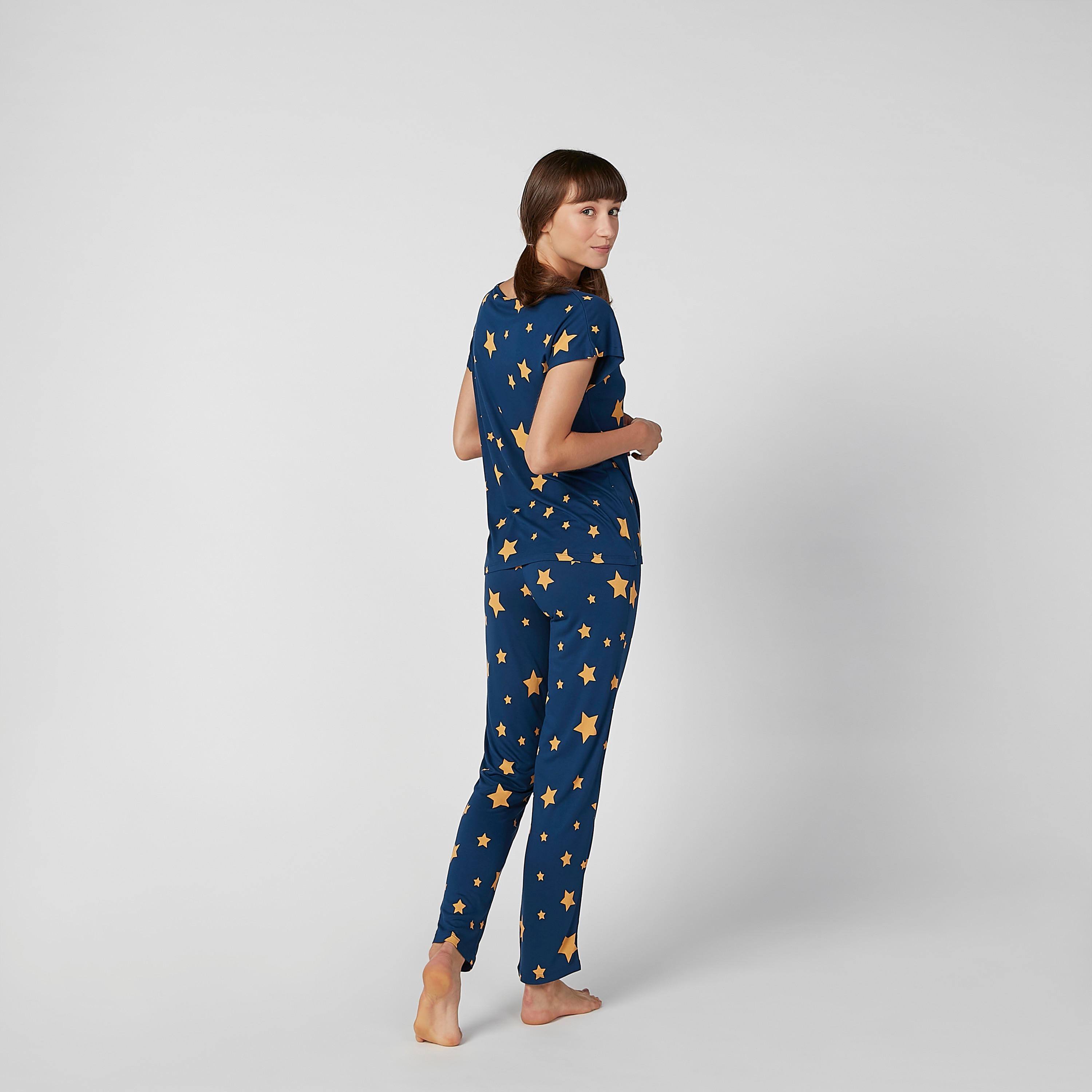Printed T-shirt with Round Neck and Full Length Pyjama Set-women-clothing-nightwear-pyjamas-longsets-image-5