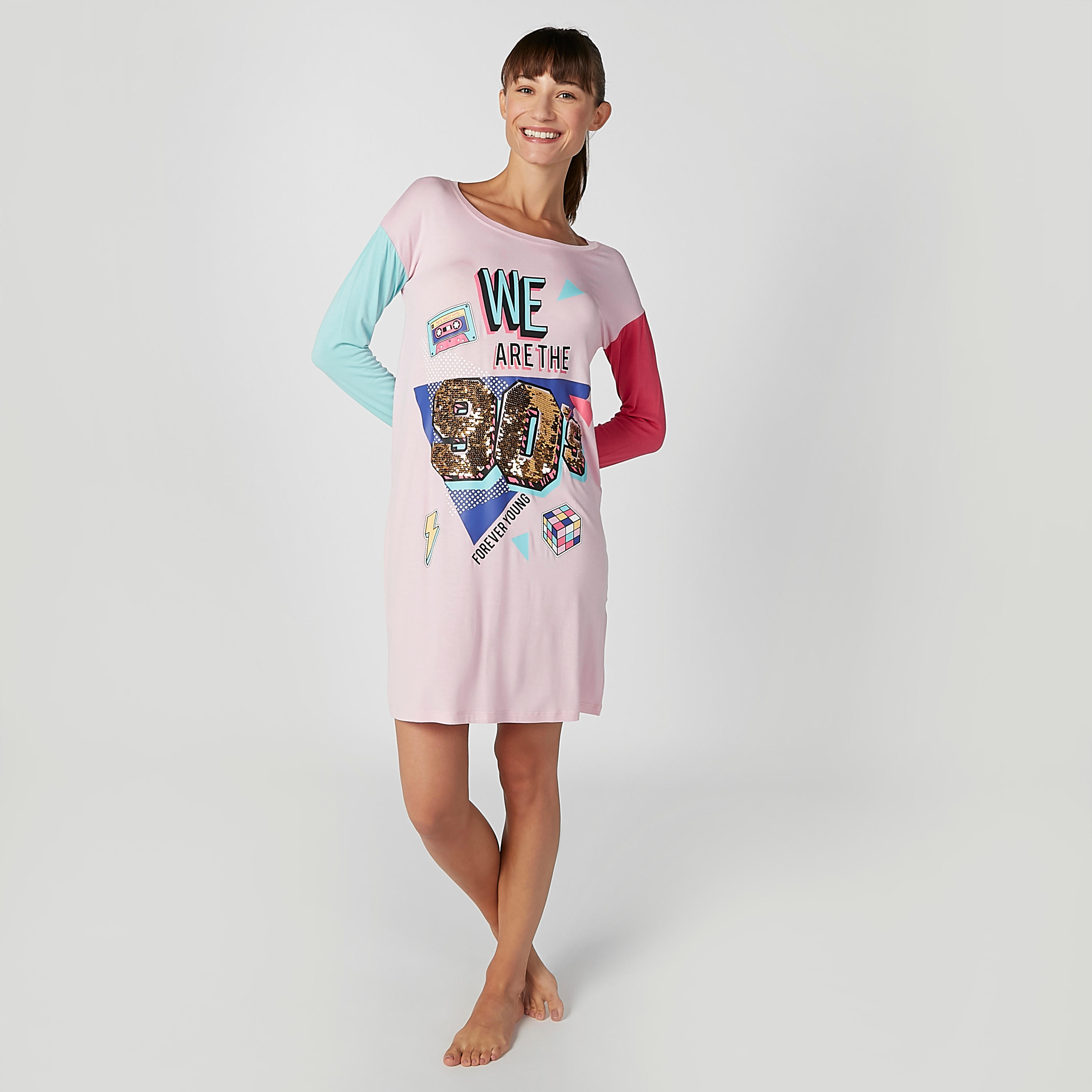 قميص نوم بياقة قارب وأكمام طويلة وطبعات-women-clothing-nightwear-nighties-image-2