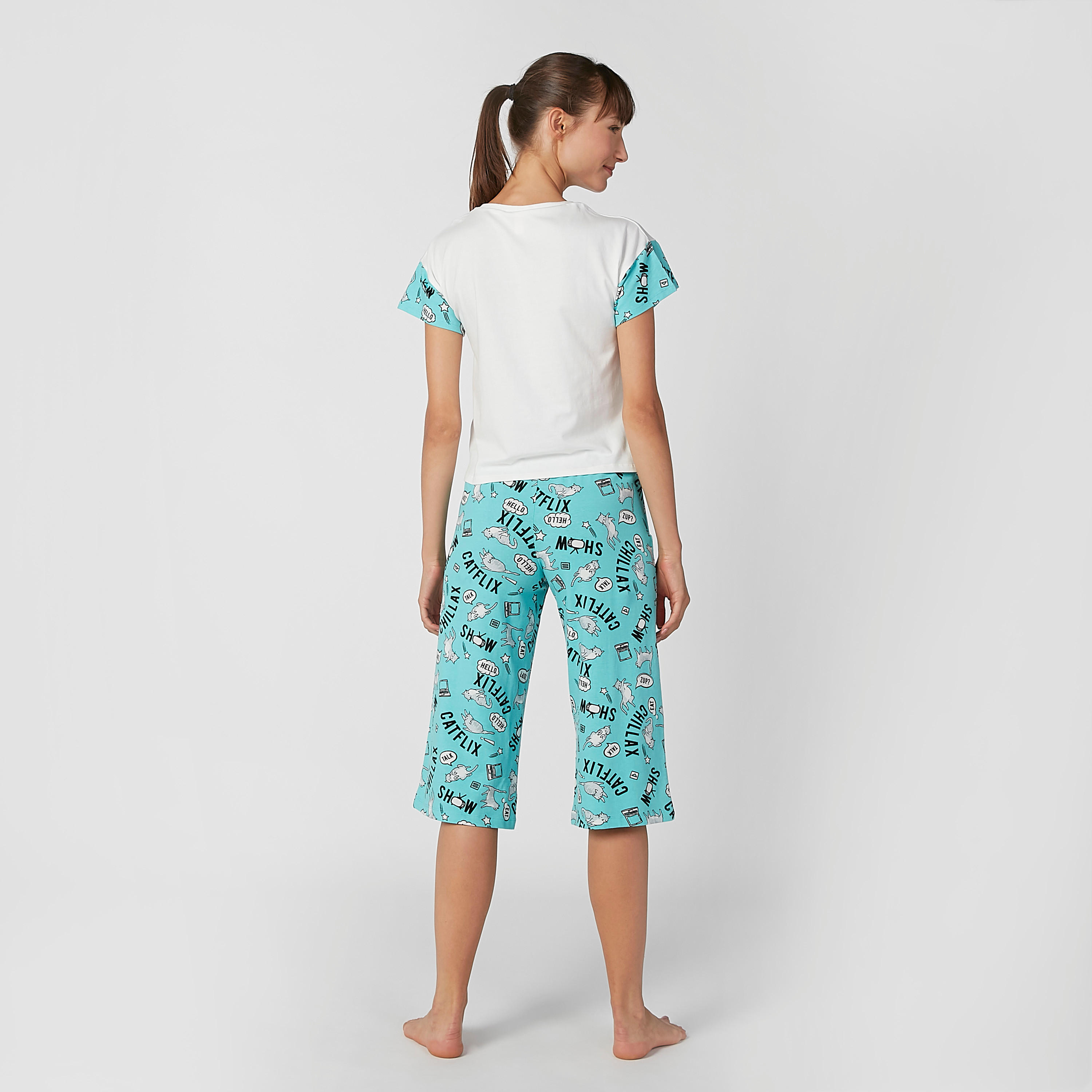 طقم بنطلون بيجاما 3/4 وتيشيرت بياقة مستديرة وطبعات-women-clothing-nightwear-pyjamas-longsets-image-3
