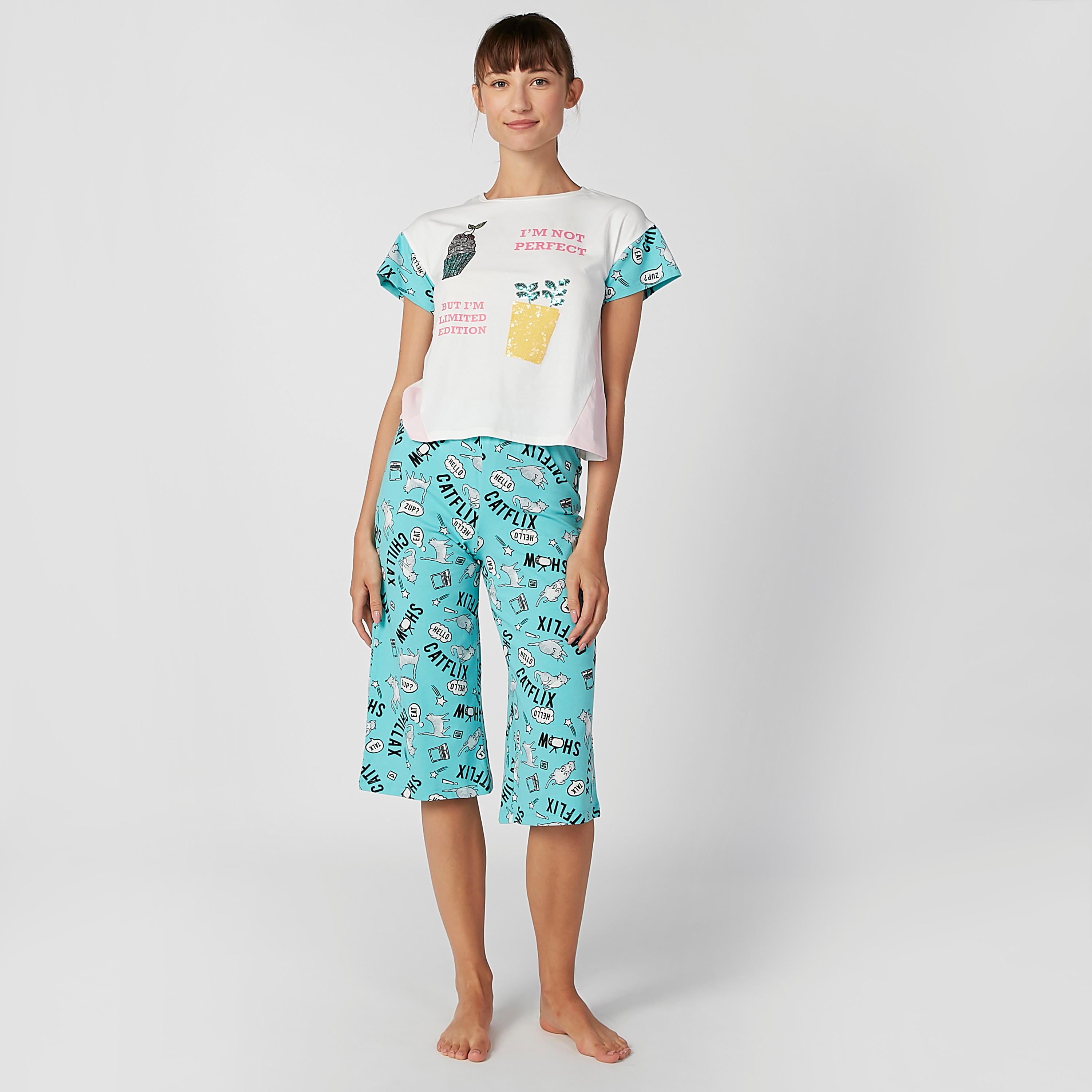 طقم بنطلون بيجاما 3/4 وتيشيرت بياقة مستديرة وطبعات-women-clothing-nightwear-pyjamas-longsets-image-4