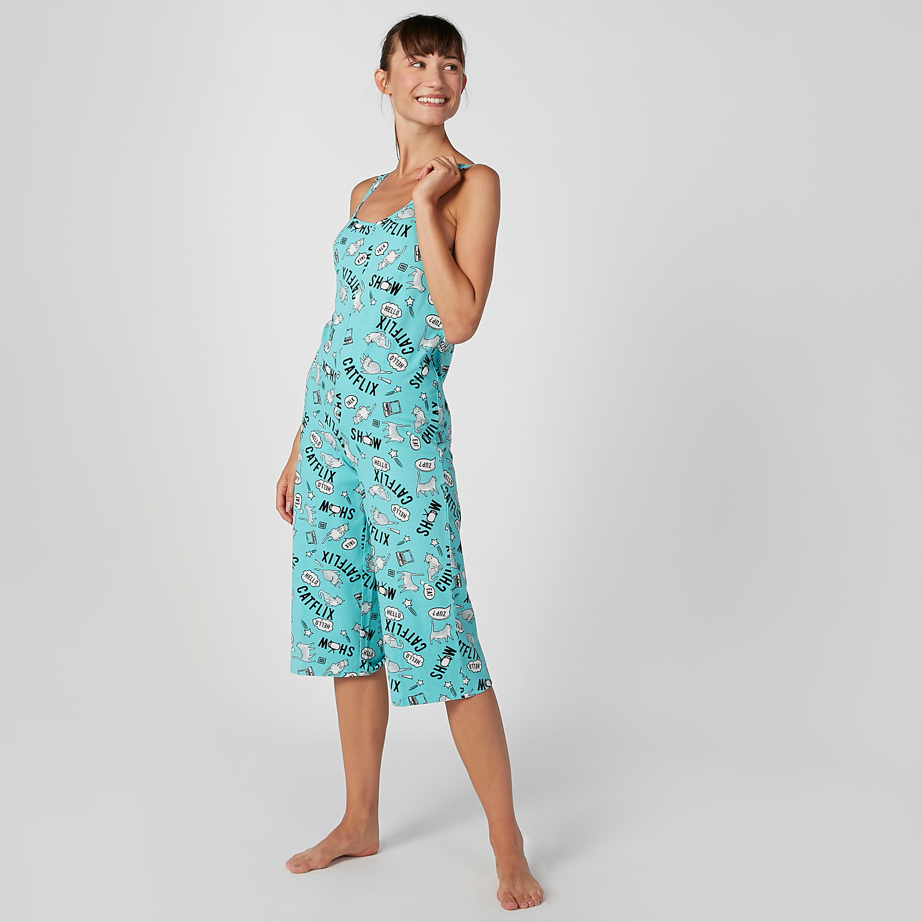 Printed 3/4 Jumpsuit with Straps-women-clothing-nightwear-nighties-image-2