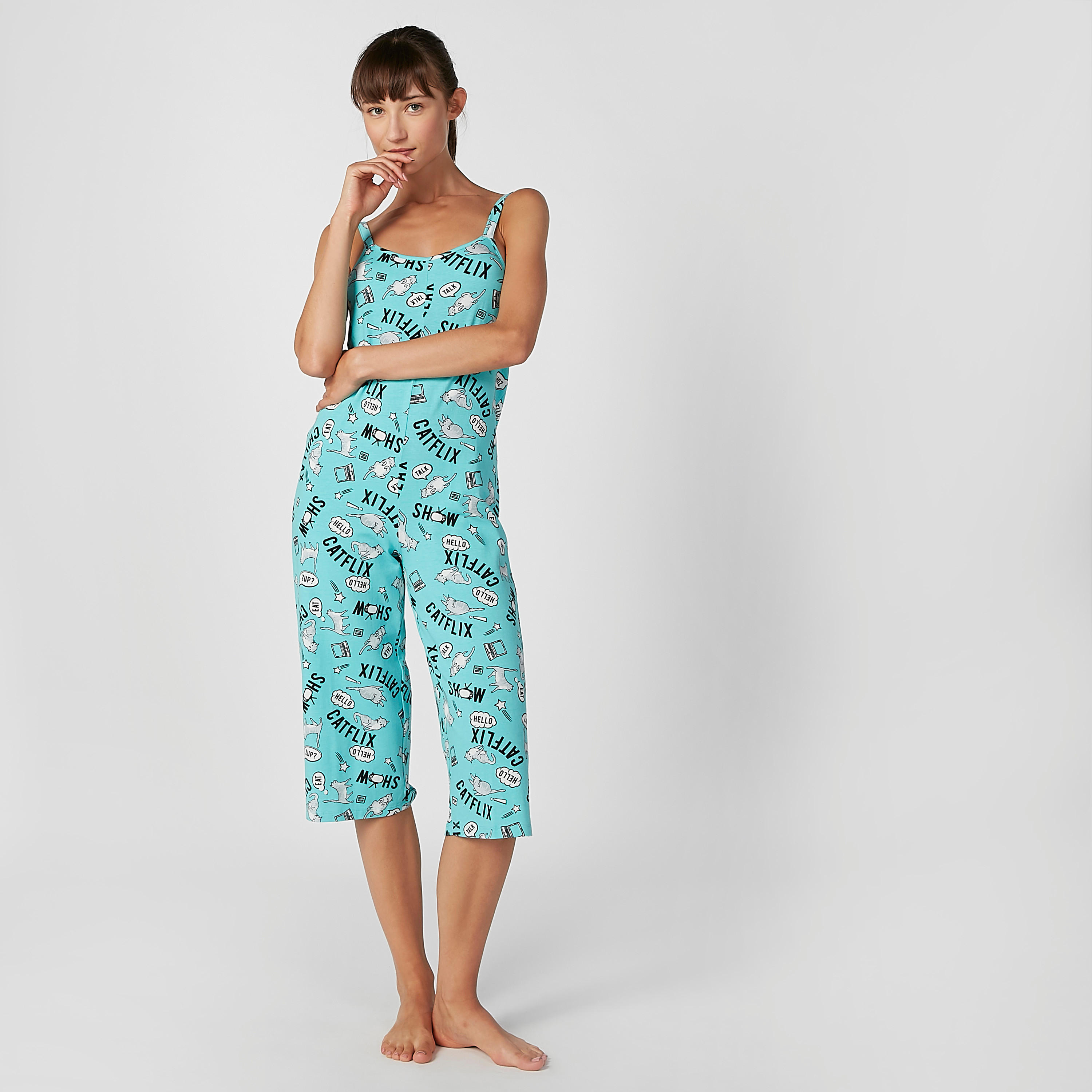 Printed 3/4 Jumpsuit with Straps-women-clothing-nightwear-nighties-image-3