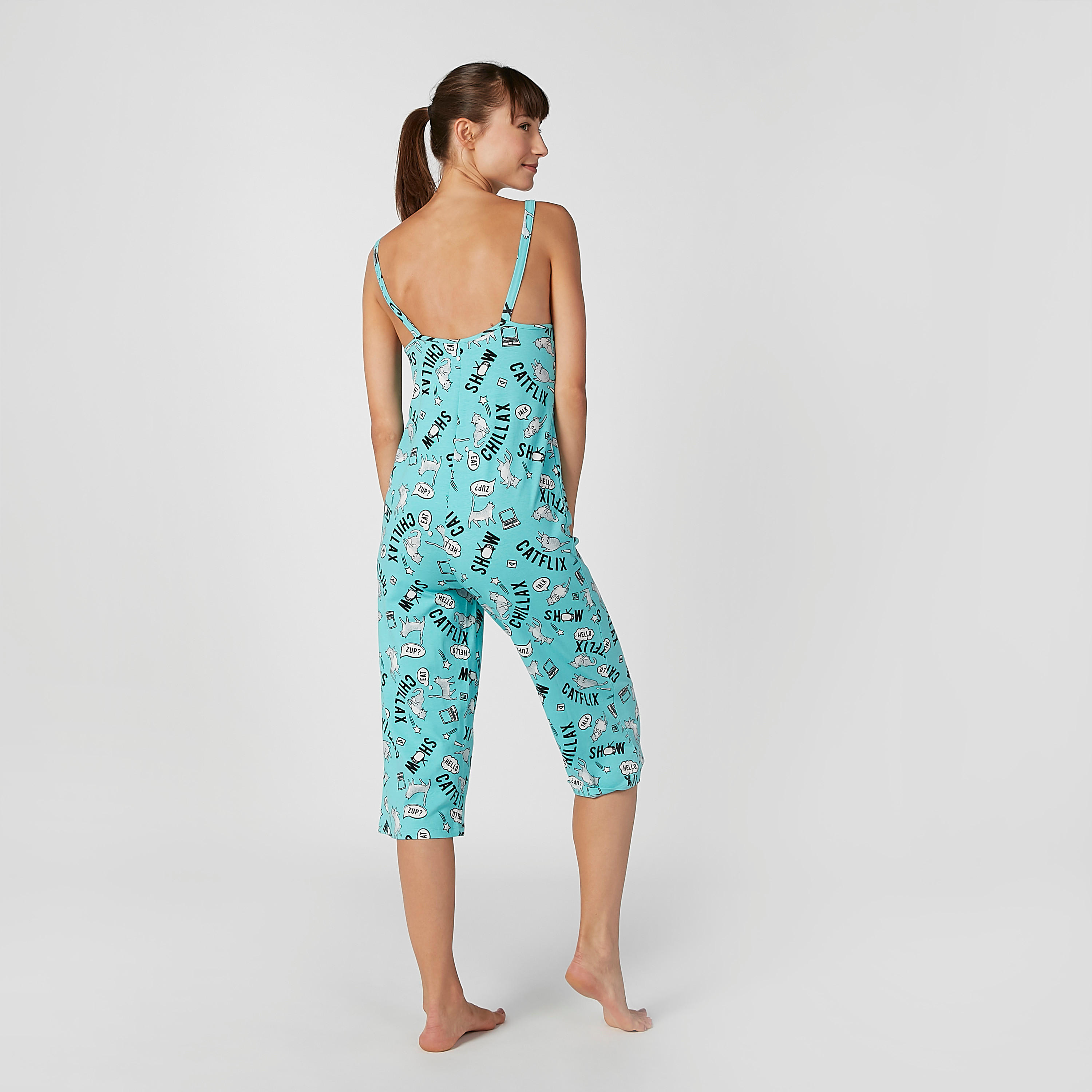 Printed 3/4 Jumpsuit with Straps-women-clothing-nightwear-nighties-image-4