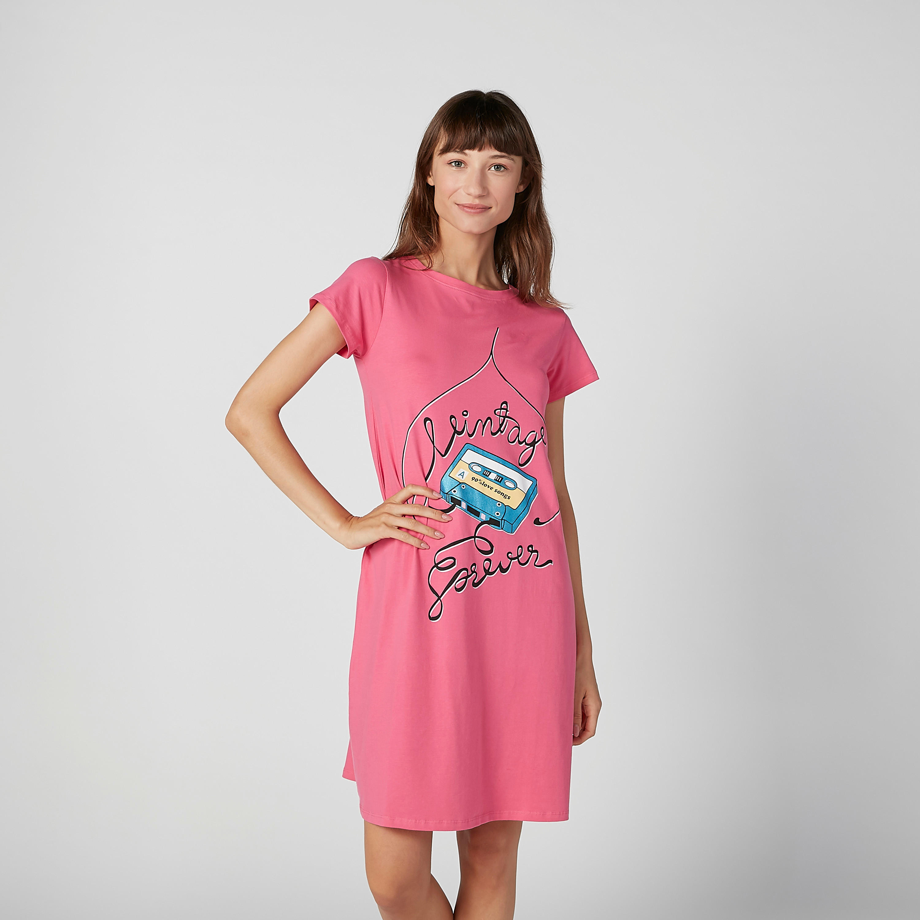 قميص نوم بياقة مستديرة وأكمام قصيرة وطبعات - طقم من قطعتين-women-clothing-nightwear-pyjamas-longsets-image-2