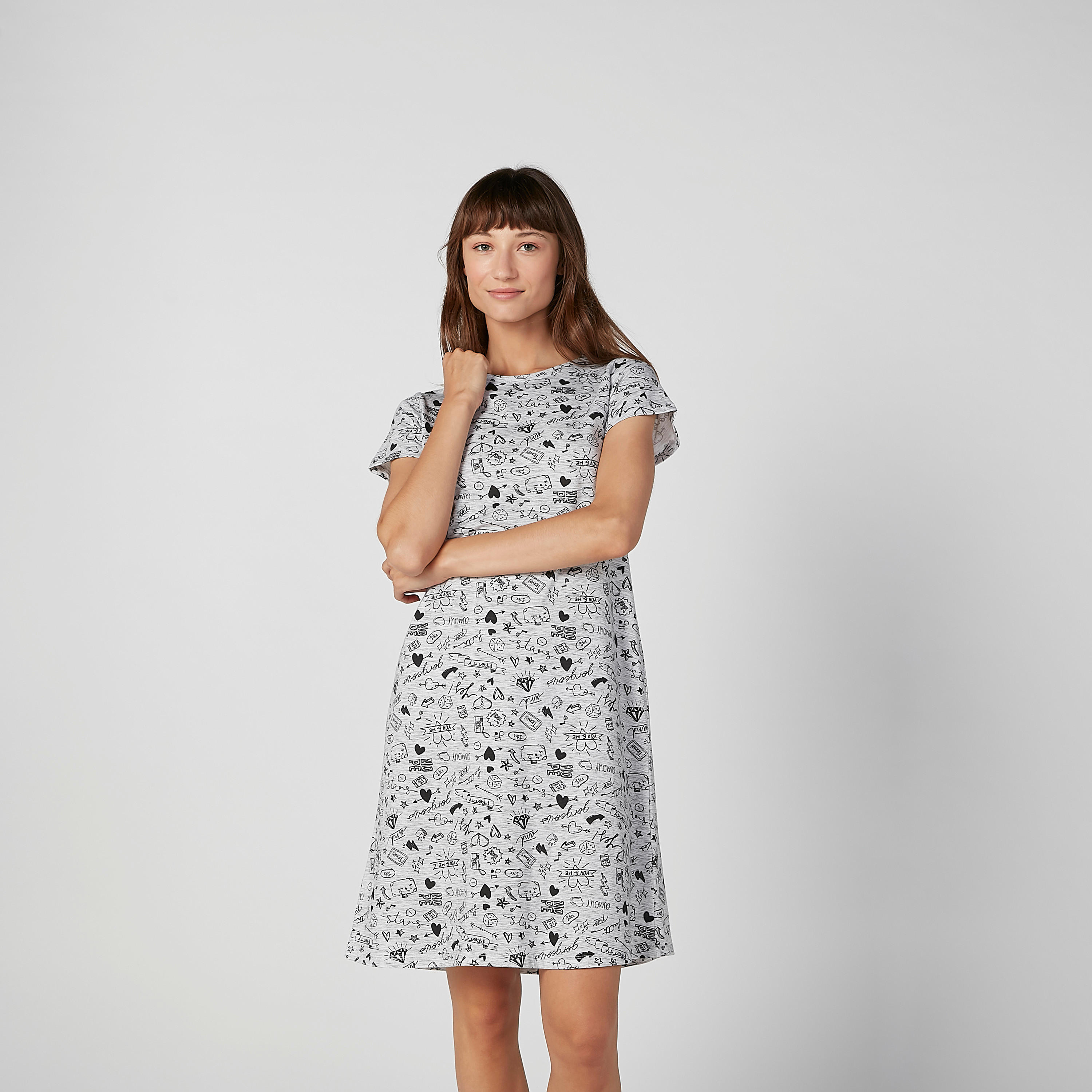 قميص نوم بياقة مستديرة وأكمام قصيرة وطبعات - طقم من قطعتين-women-clothing-nightwear-pyjamas-longsets-image-3