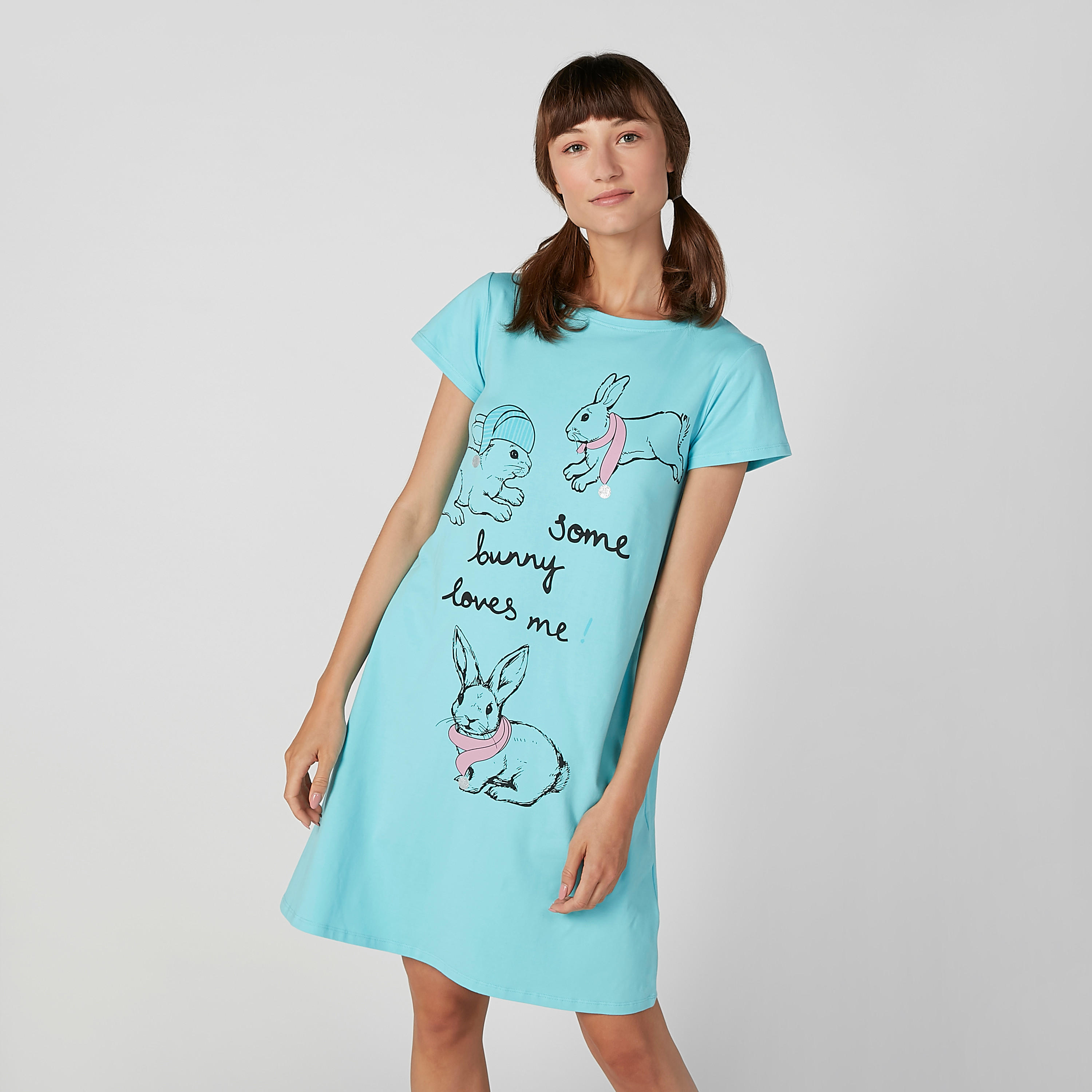 قميص نوم بياقة مستديرة وأكمام قصيرة وطبعات - طقم من قطعتين-women-clothing-nightwear-pyjamas-longsets-image-2