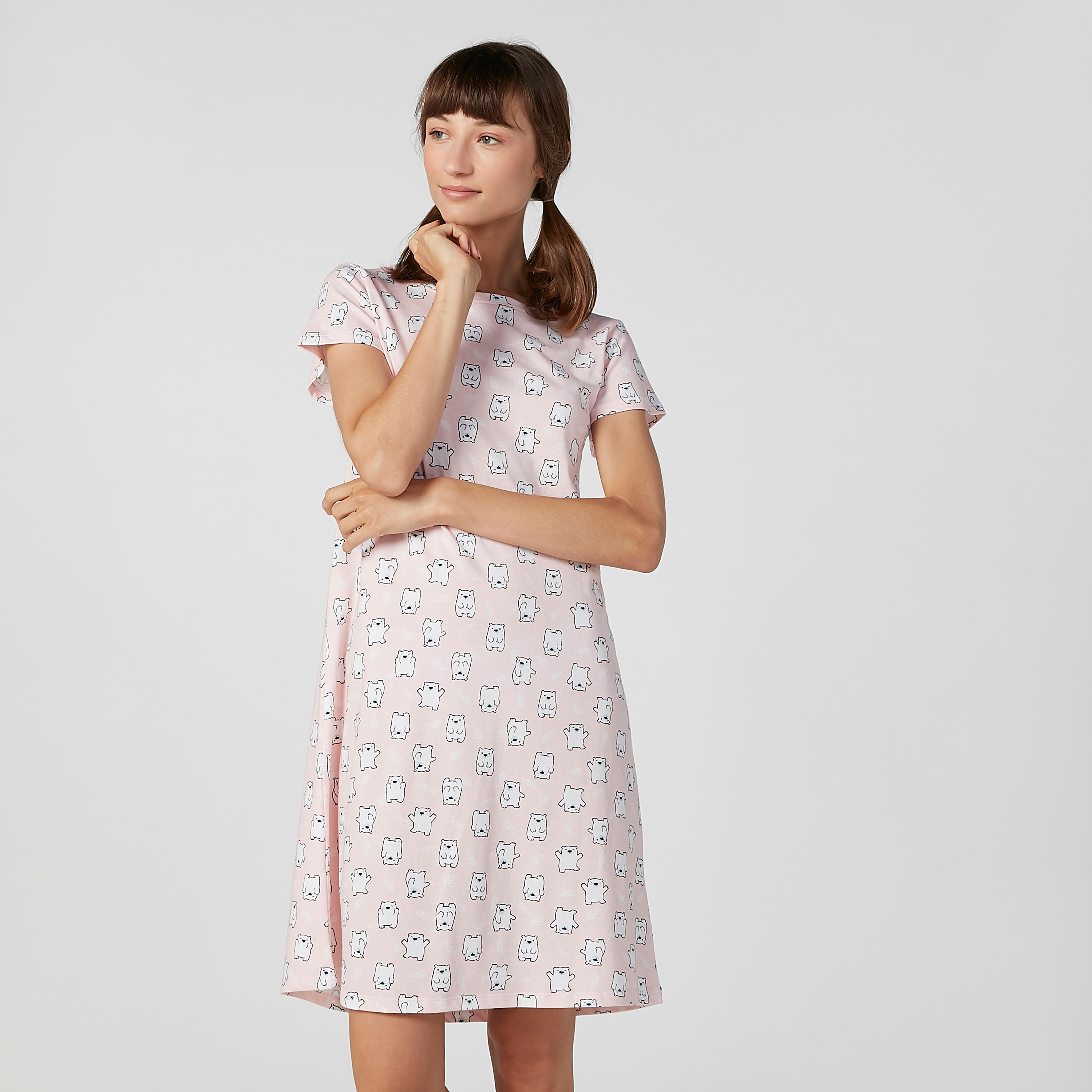 قميص نوم بياقة مستديرة وأكمام قصيرة وطبعات - طقم من قطعتين-women-clothing-nightwear-pyjamas-longsets-image-3