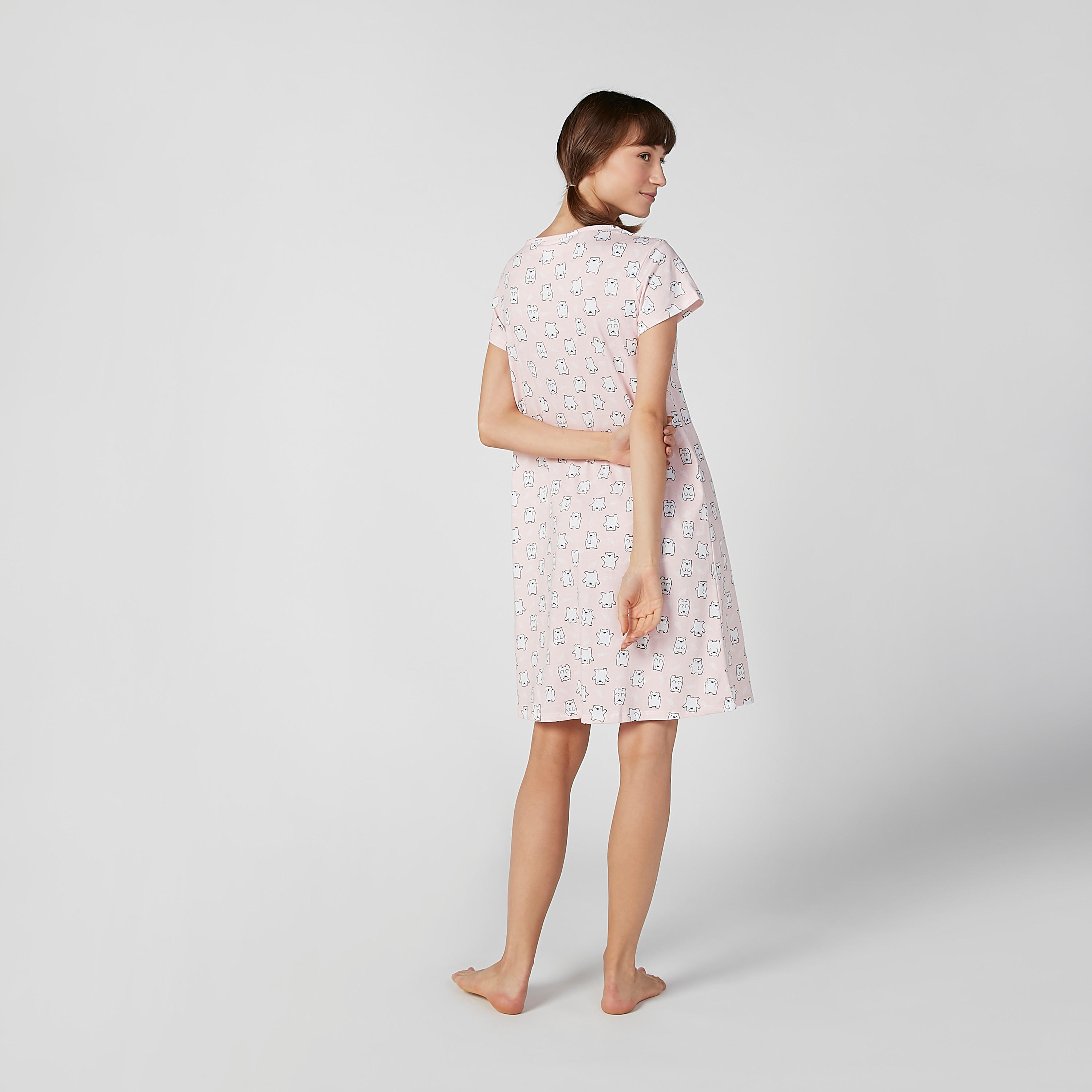 قميص نوم بياقة مستديرة وأكمام قصيرة وطبعات - طقم من قطعتين-women-clothing-nightwear-pyjamas-longsets-image-5