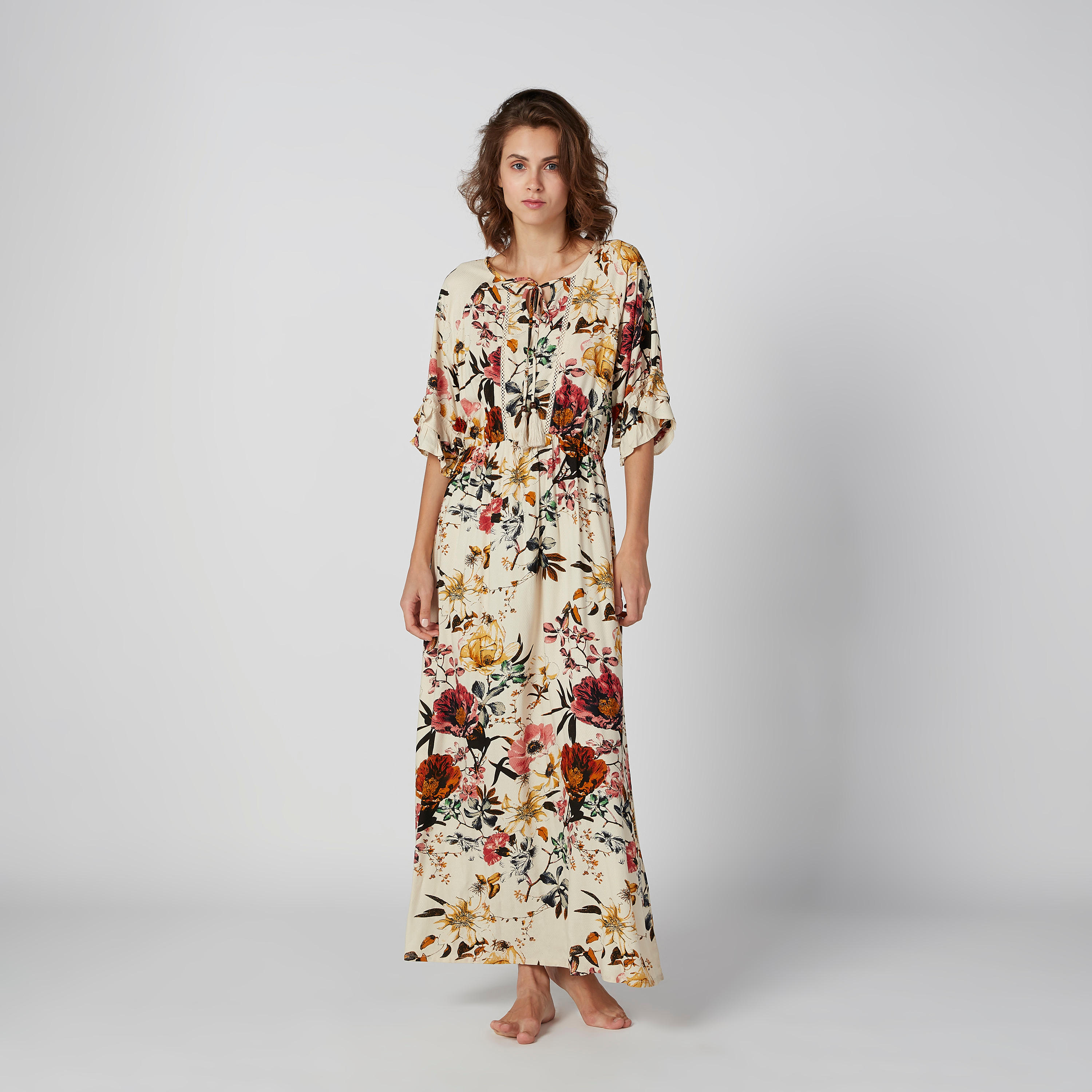 Printed Night Dress with Round Neck and Short Sleeves-women-clothing-nightwear-nighties-image-1