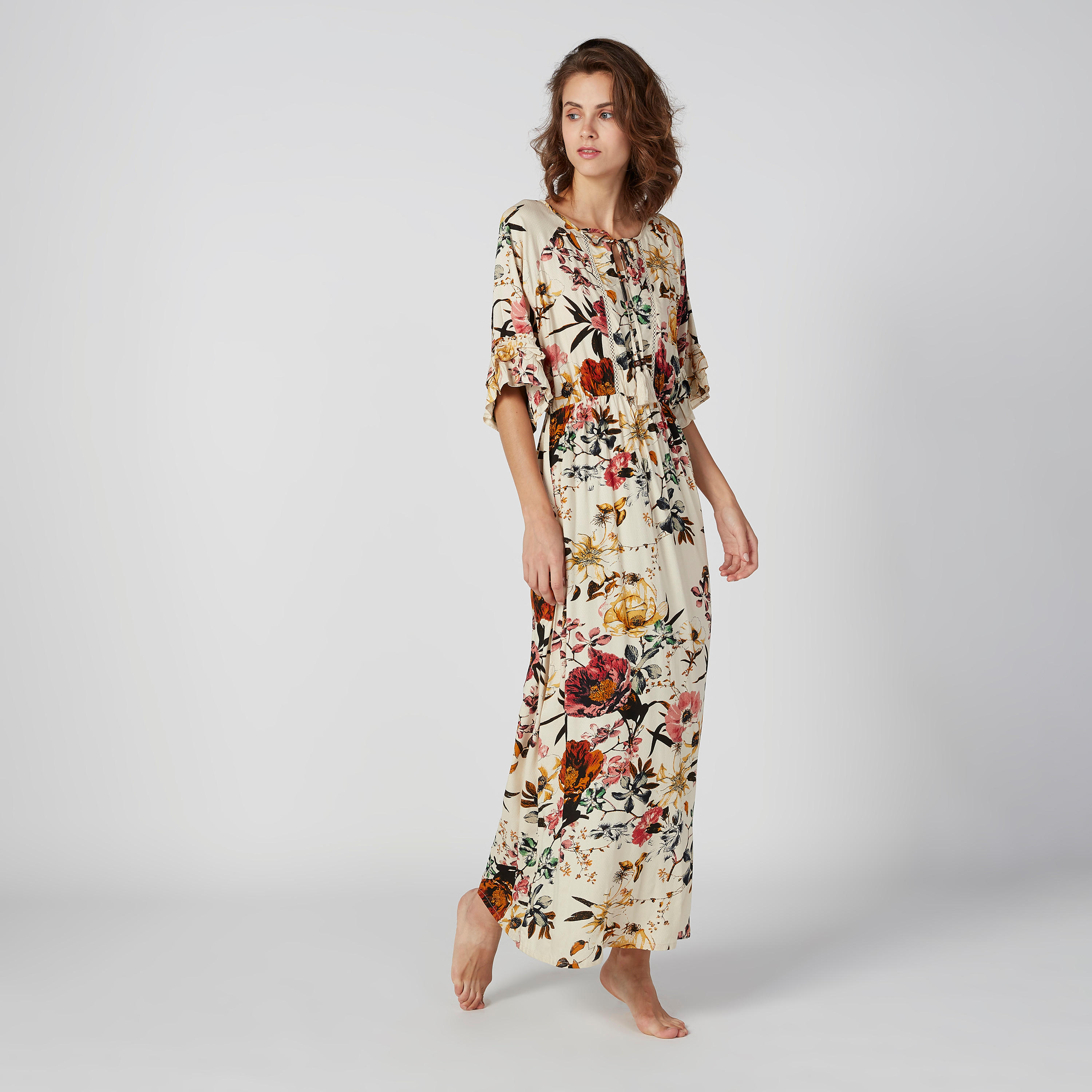 Printed Night Dress with Round Neck and Short Sleeves-women-clothing-nightwear-nighties-image-3